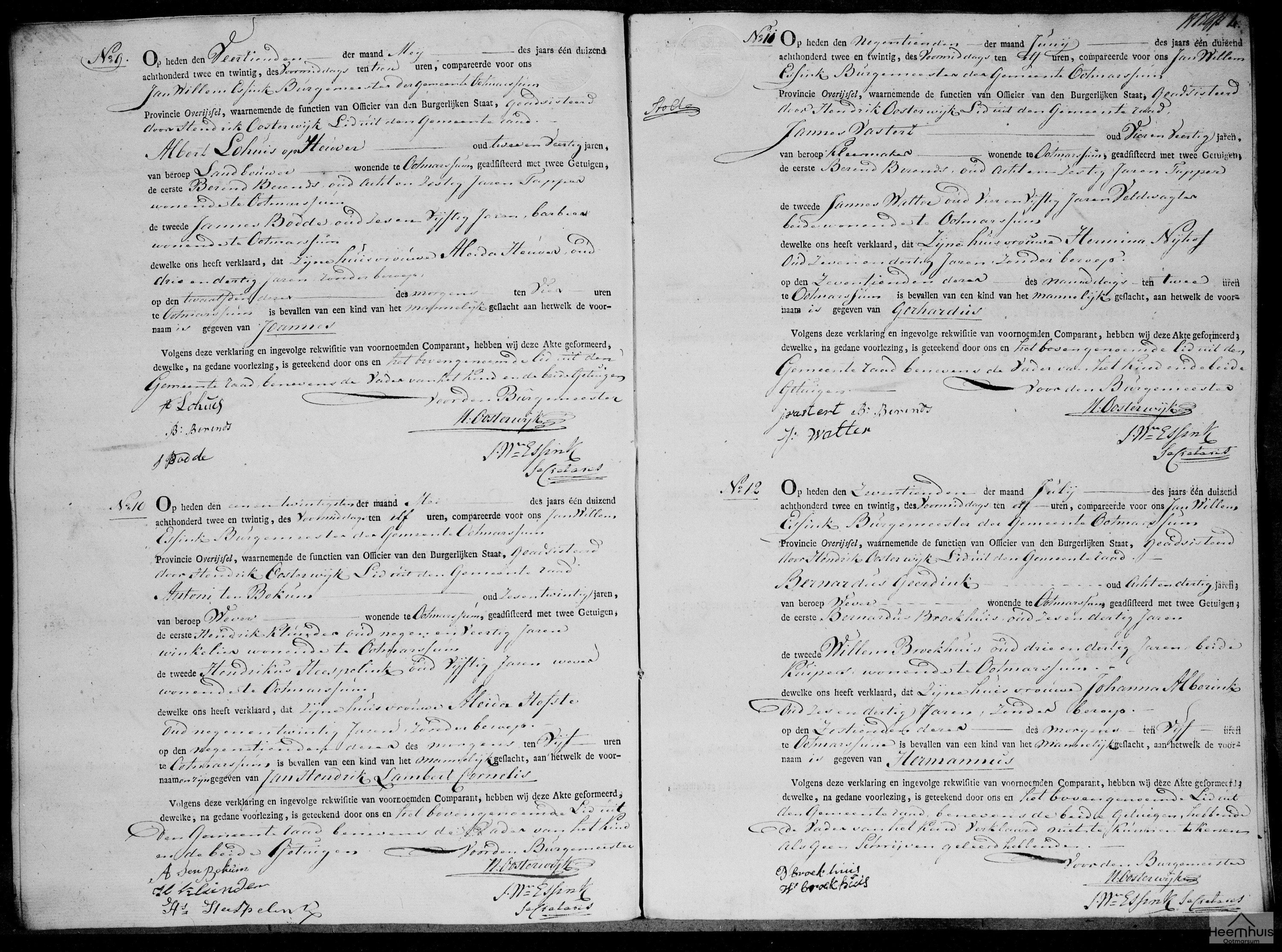 Geboorteakte van Jan Hendrik Lambert Cornelis ten Bokum