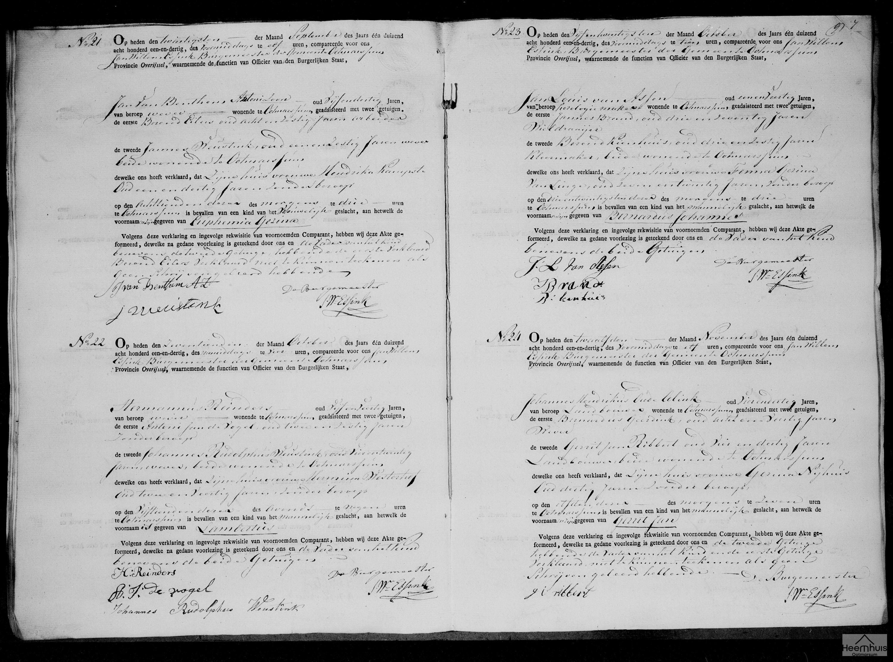 Geboorteakte van Bernardus Johannes van Assen