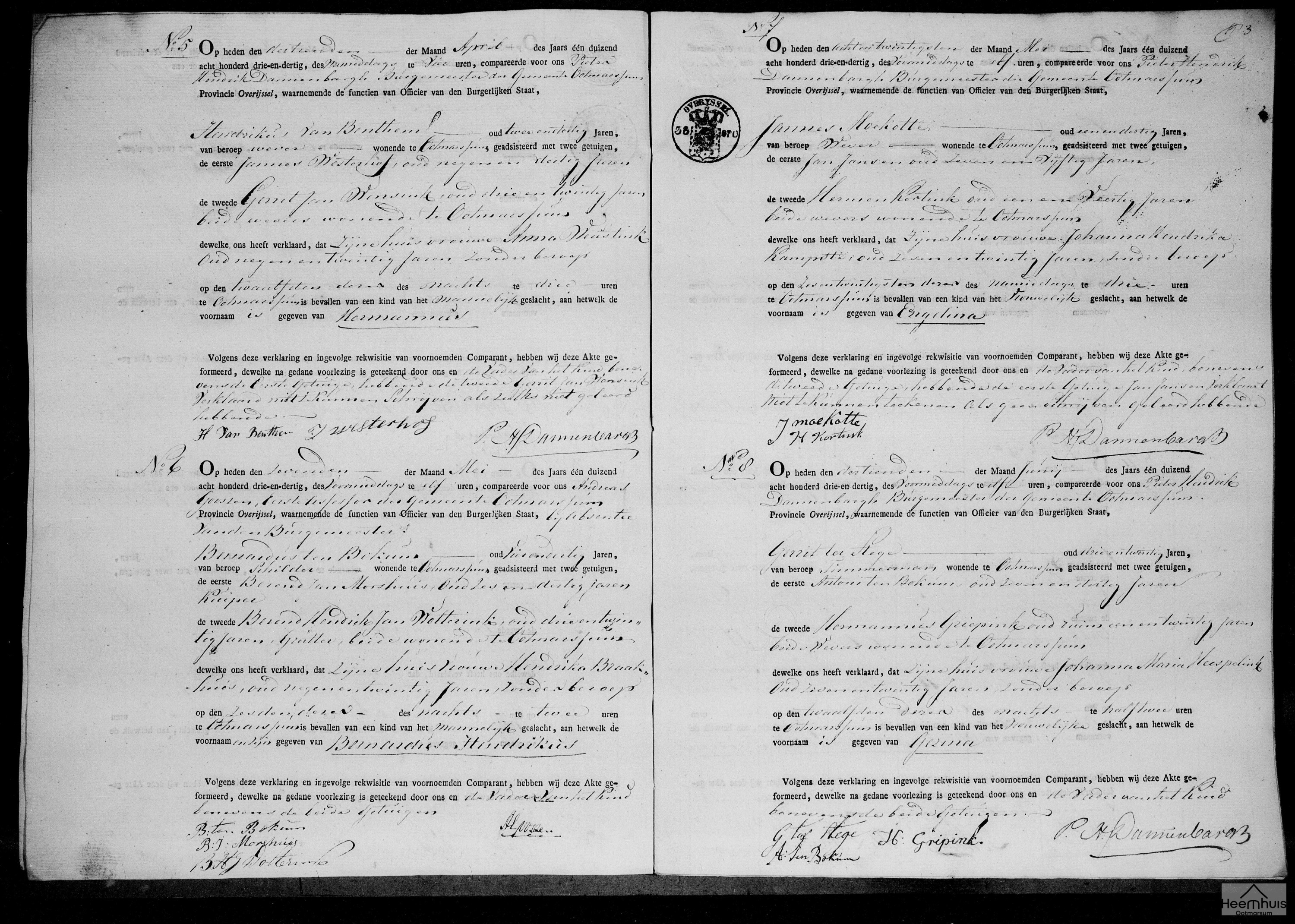 Geboorteakte van Bernardus Hendrikus ten Bokum