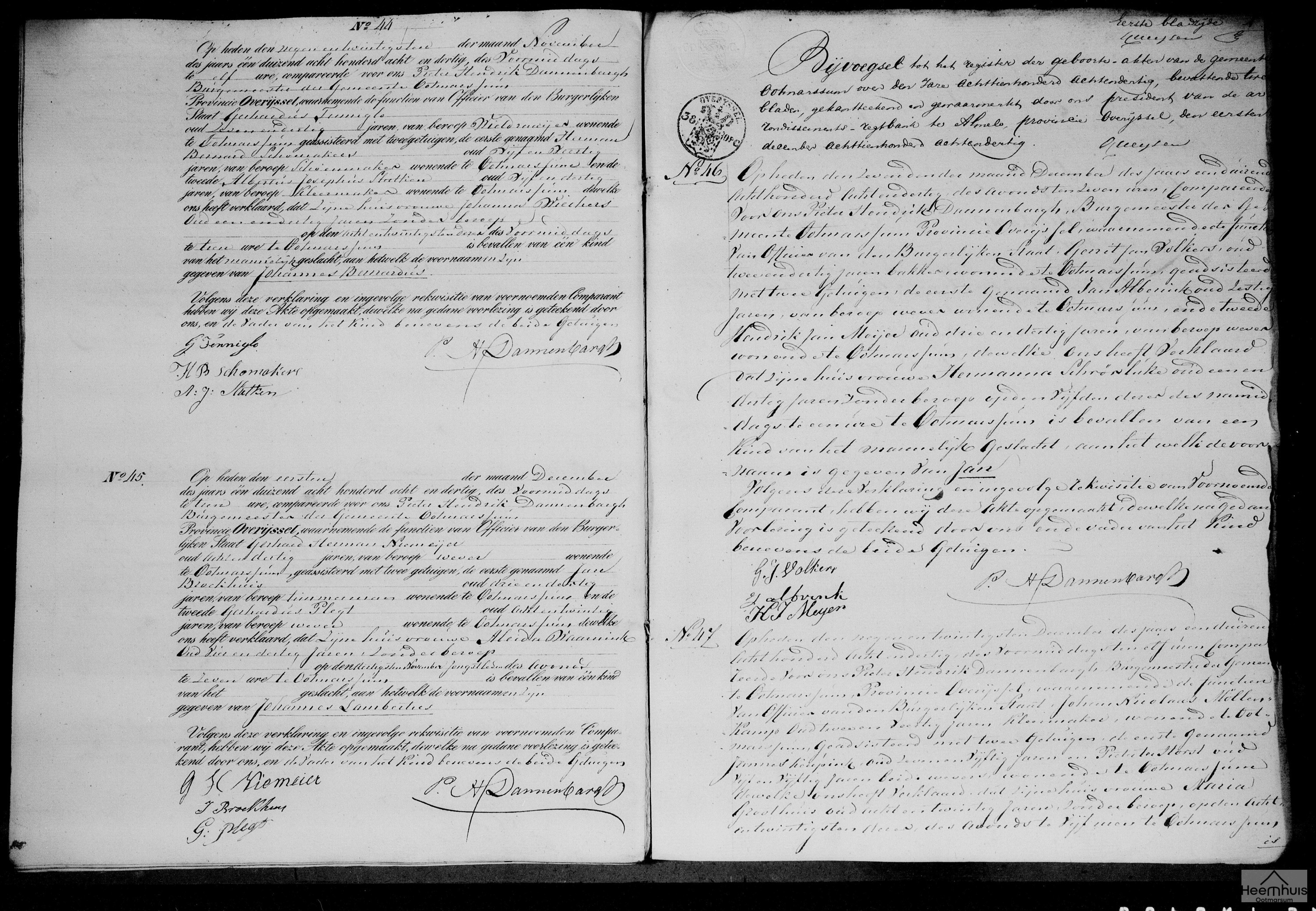 Geboorteakte van Johannes Bernardus Tenniglo