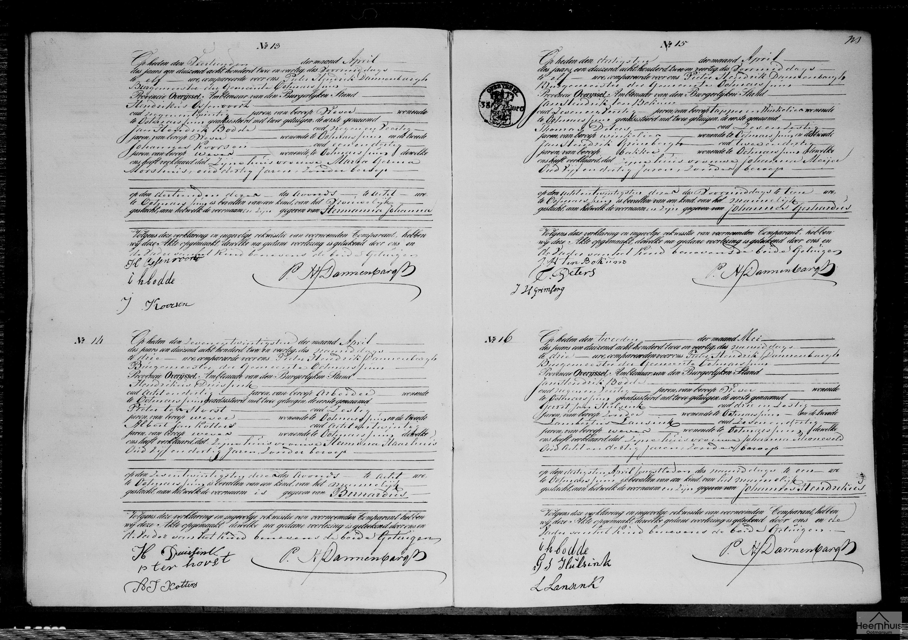Geboorteakte van Johannes Gerhardus ten Bokum