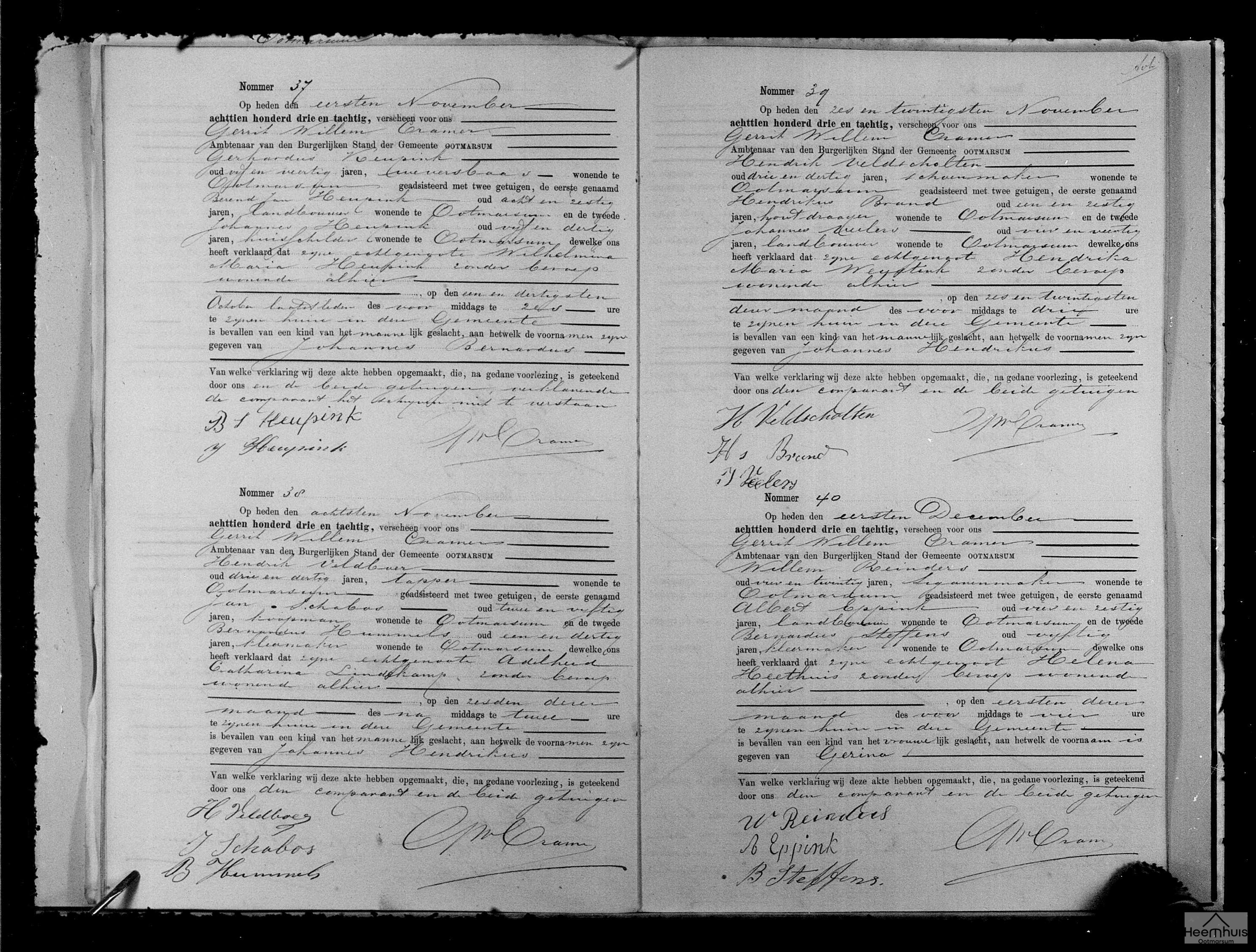 Geboorteakte van Johannes Hendrikus Veldscholten
