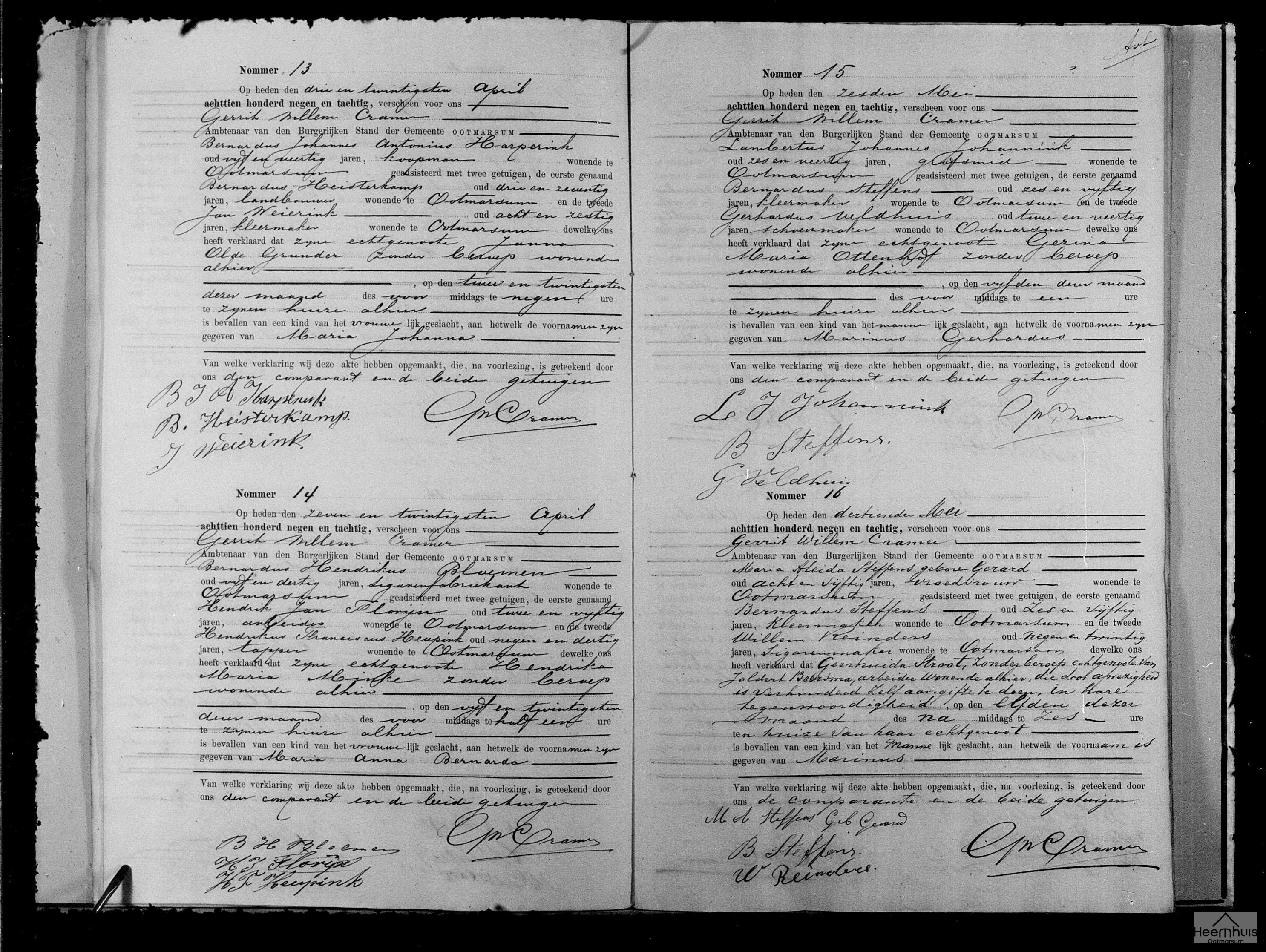 Geboorteakte van Maria Johanna Harperink