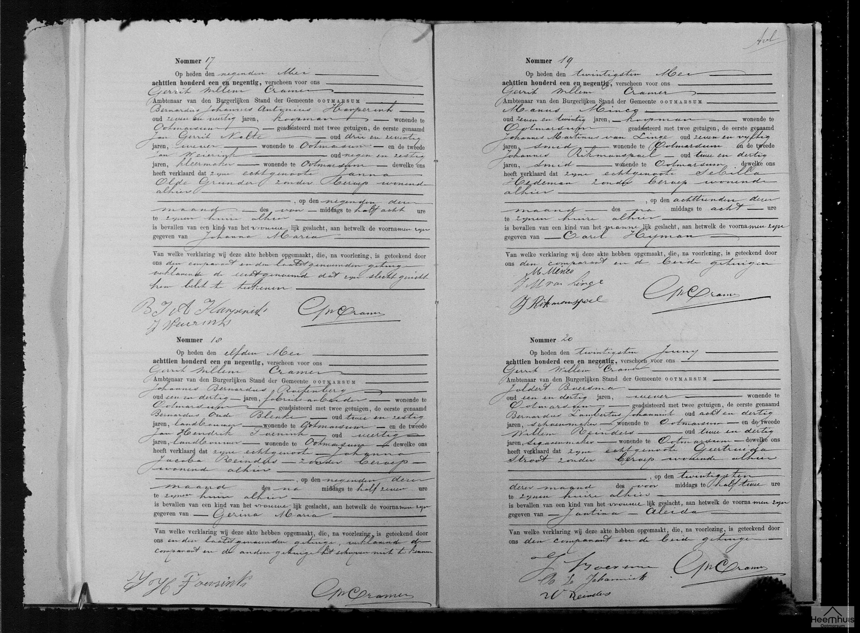 Geboorteakte van Johanna Maria Harperink