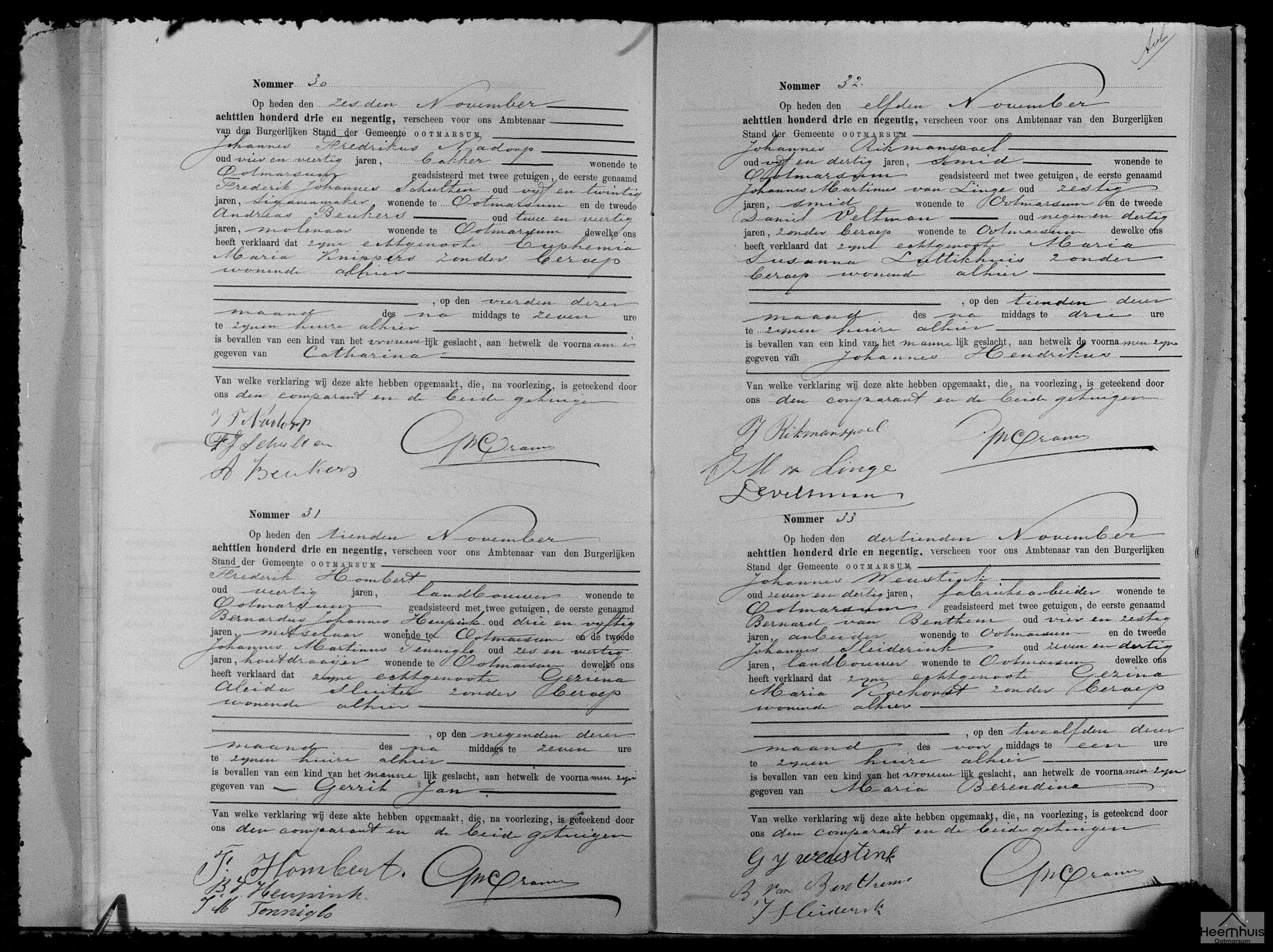 Geboorteakte van Johannes Hendrikus Rikmanspoel