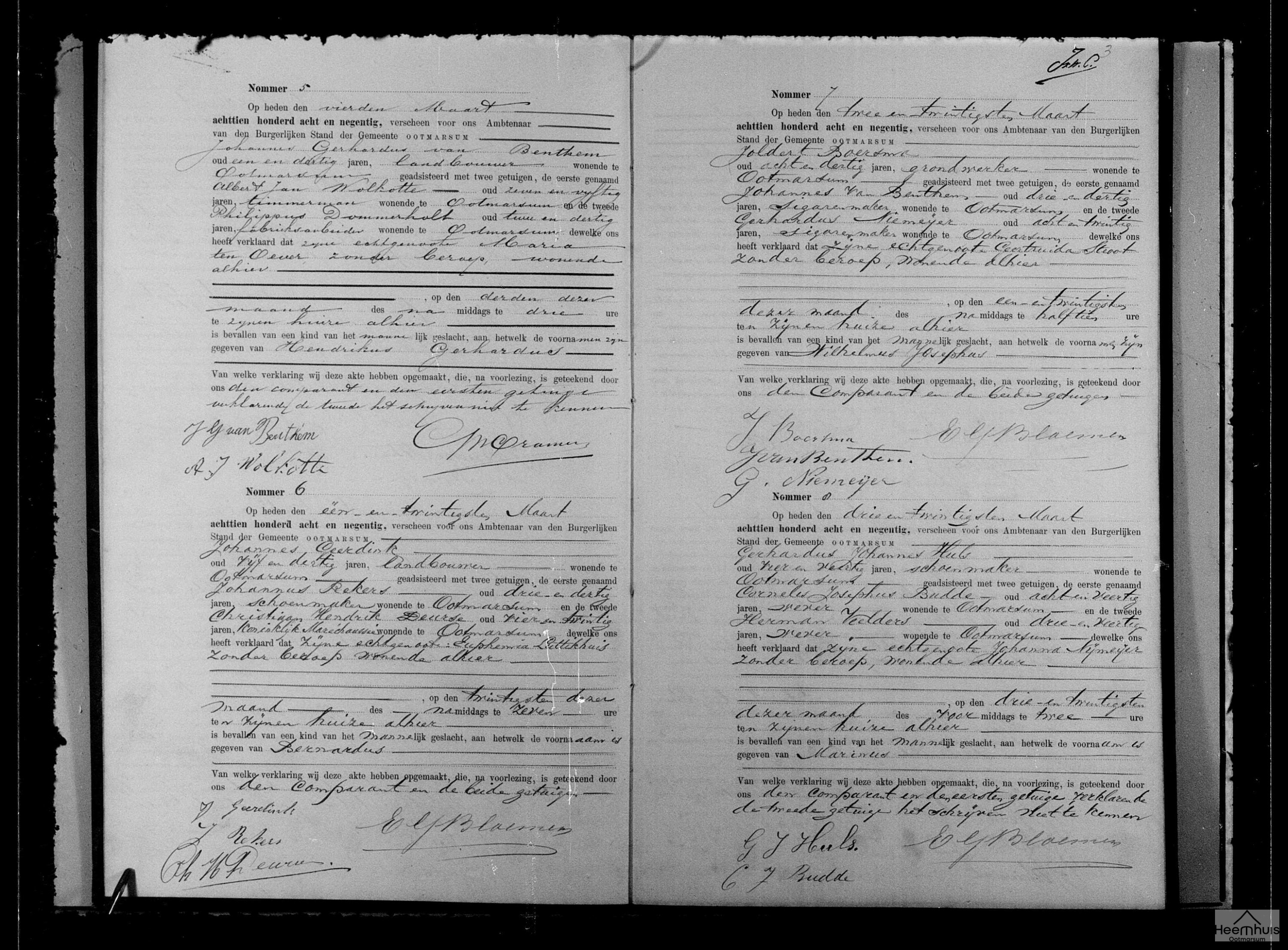 Geboorteakte van Hendrikus Gerhardus van Benthem