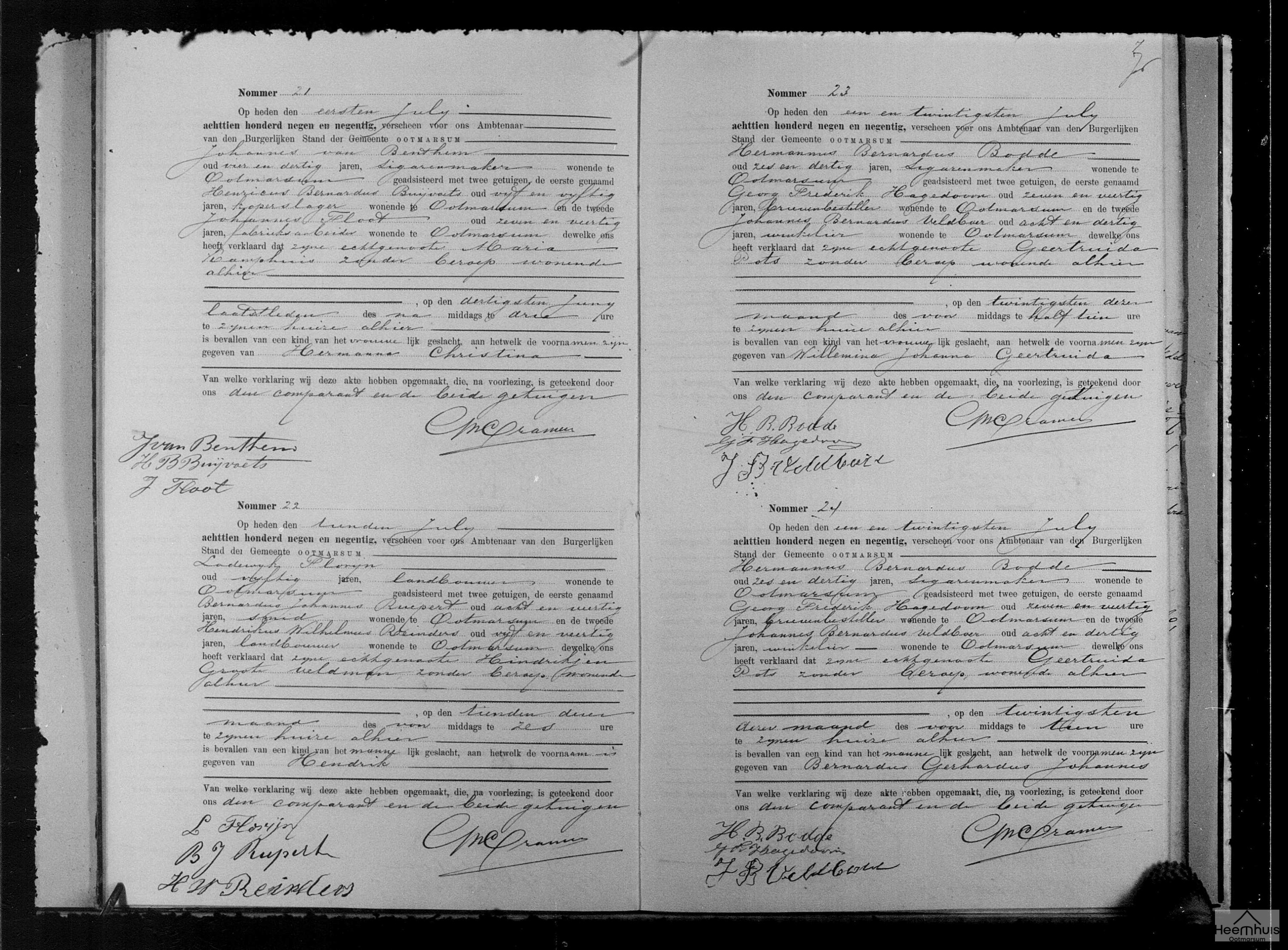 Geboorteakte van Bernardus Gerhardus Johannes Bodde