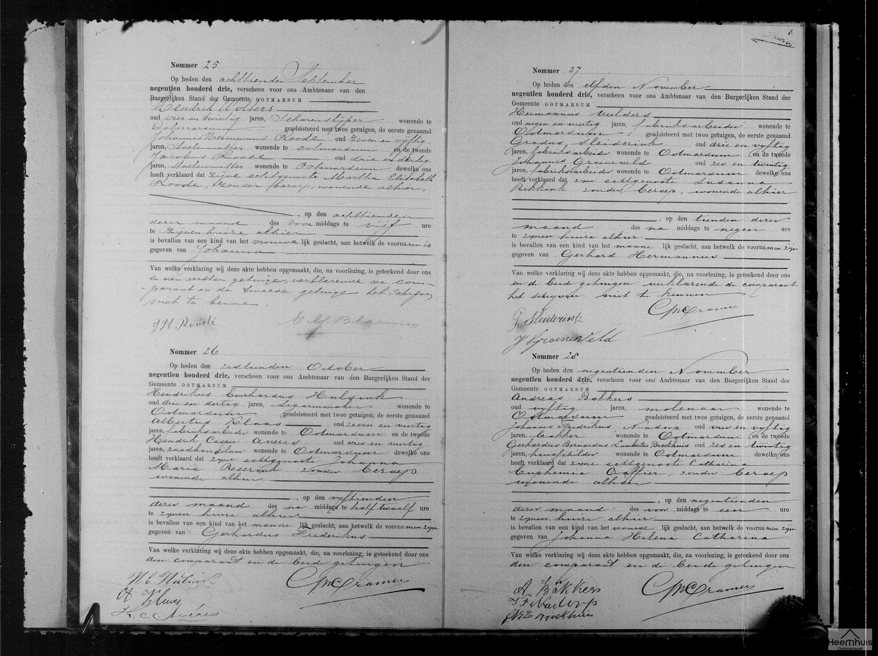 Geboorteakte van Gerhardus Frederikus Hulsink