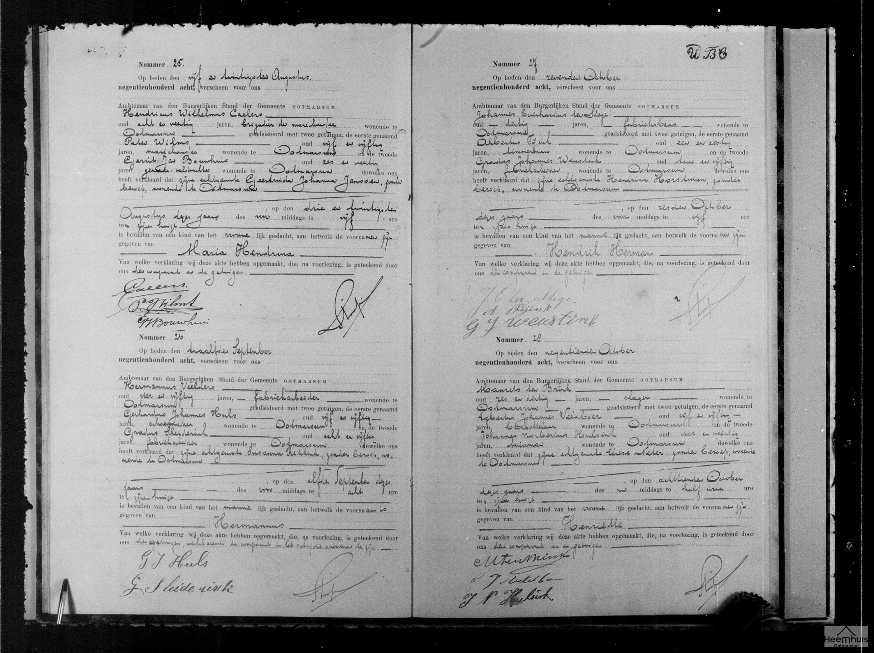 Geboorteakte van Hendrik Herman ter Stege