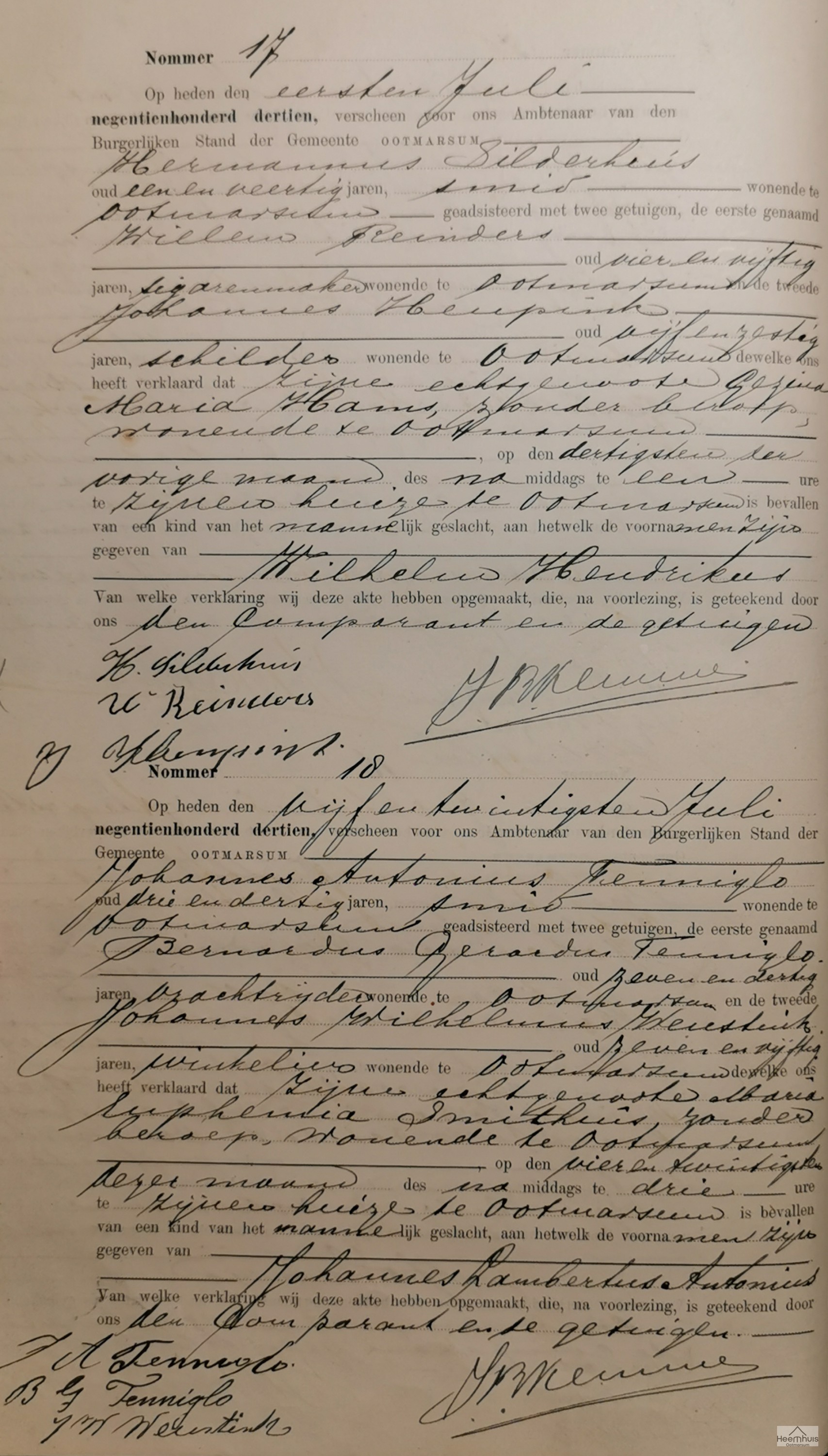 Geboorteakte van Wilhelm Hendrikus Silderhuis