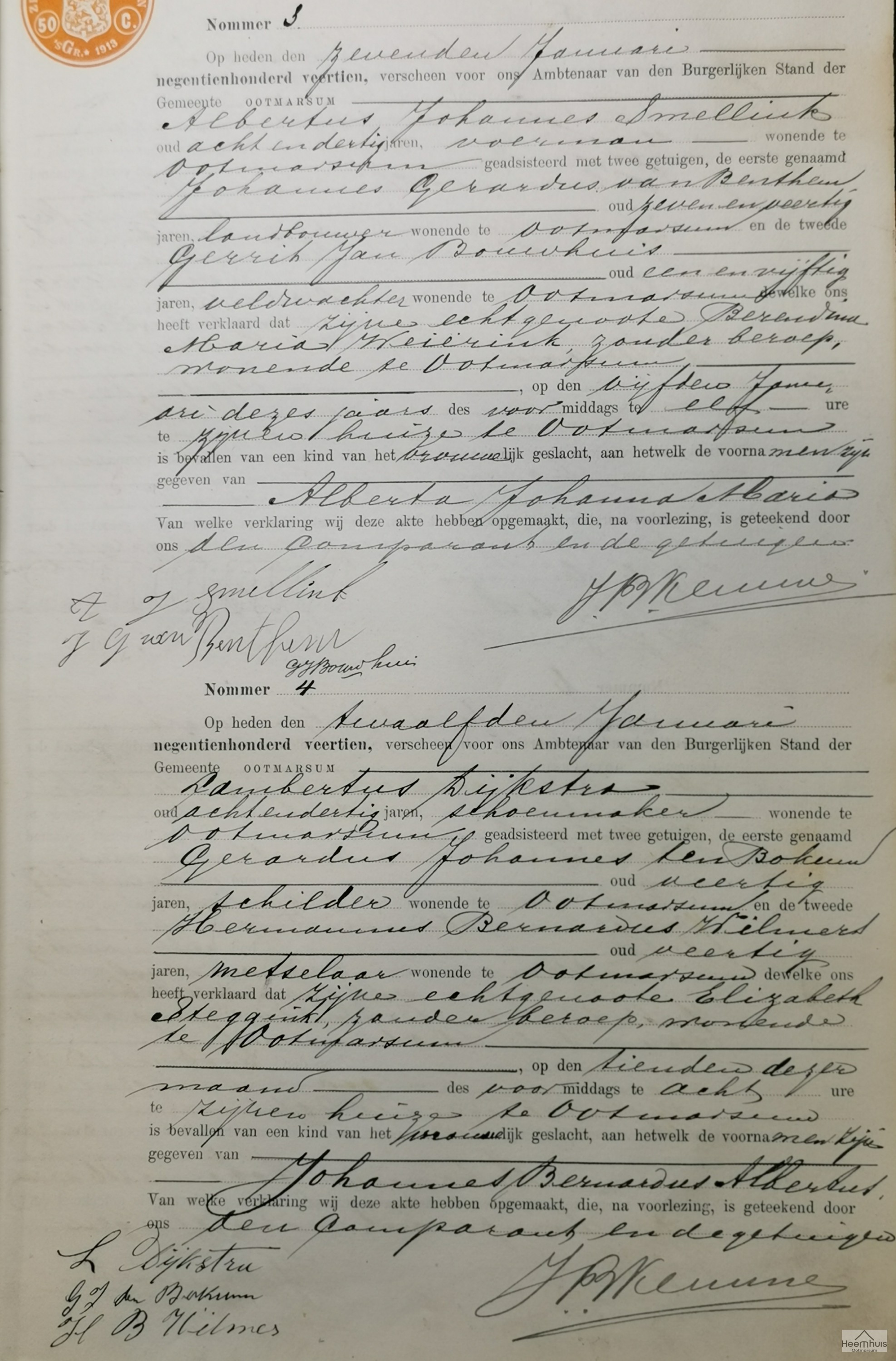 Geboorteakte van Johannes Bernardus Albertus Dijkstra