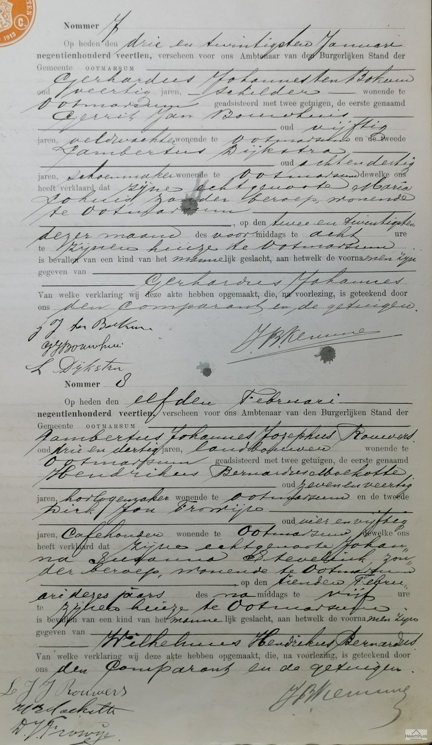 Geboorteakte van Gerhardus Johannes ten Bokum
