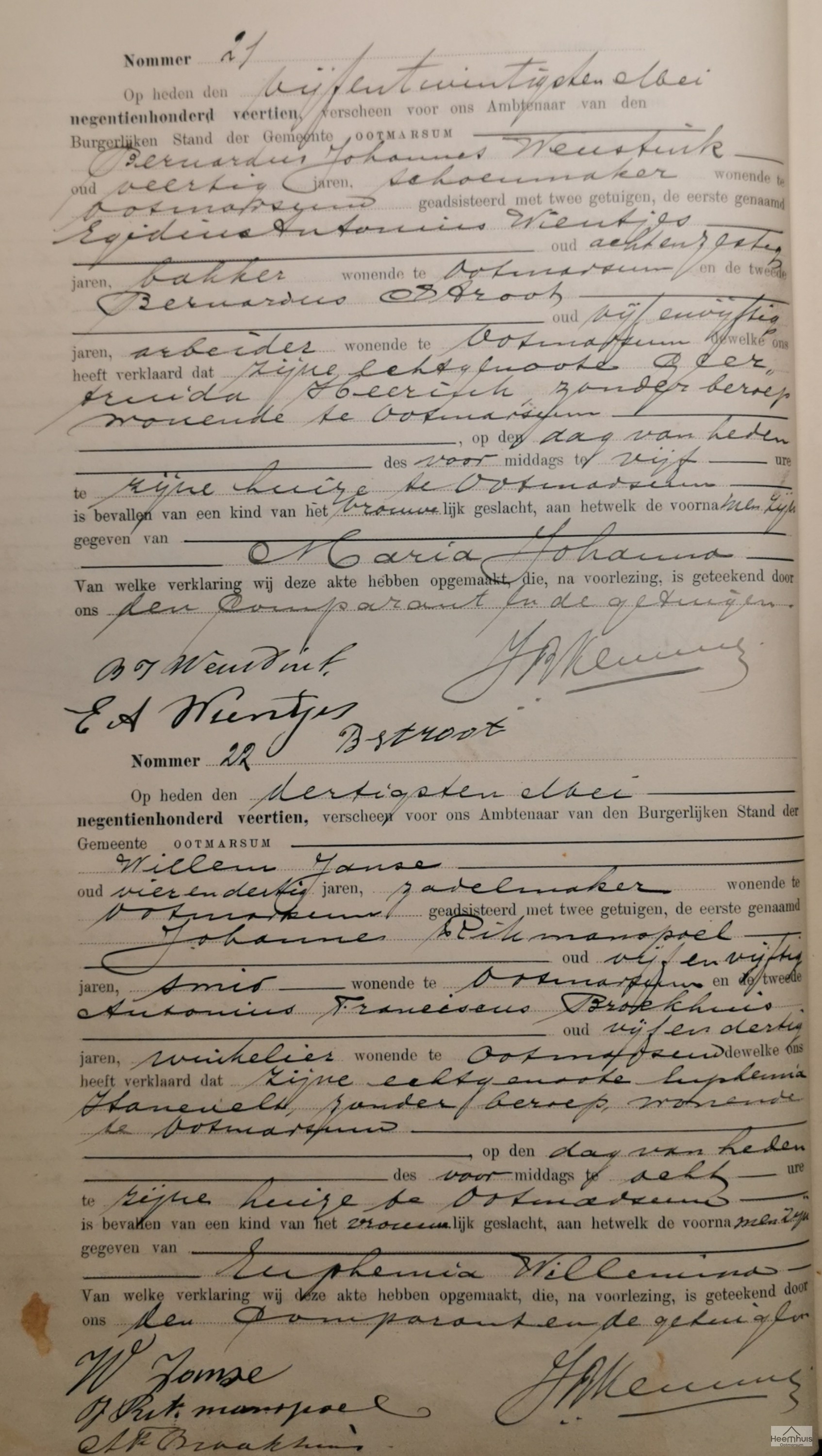 Geboorteakte van Maria Johanna Weustink