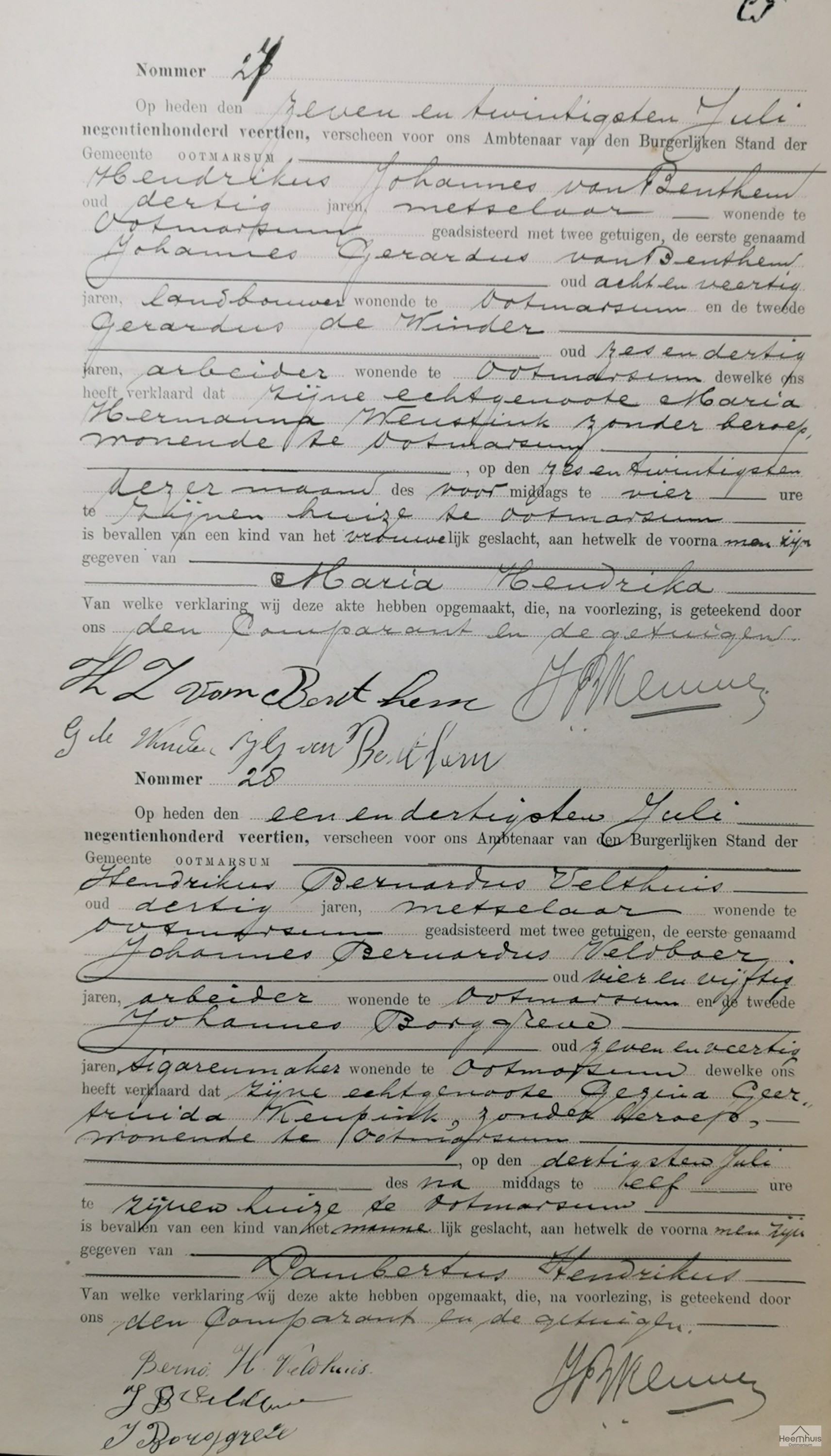 Geboorteakte van Maria Hendrika van Benthem