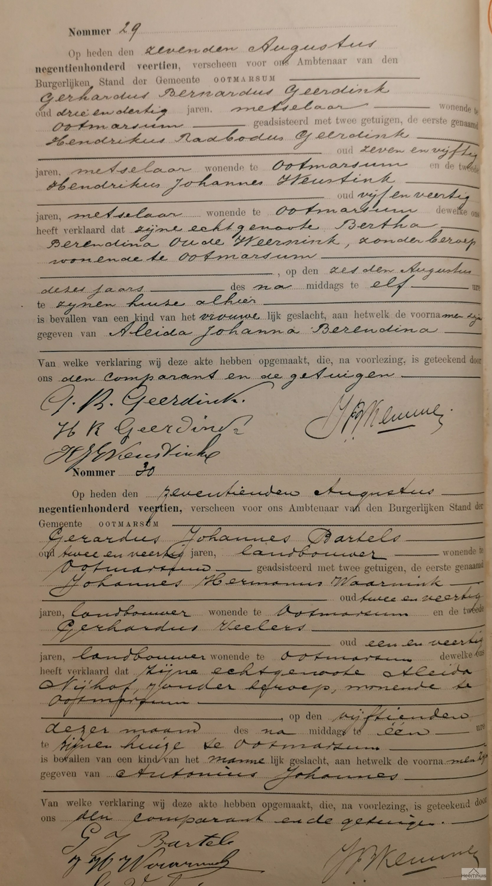 Geboorteakte van Aleida Johanna Berendina Geerdink