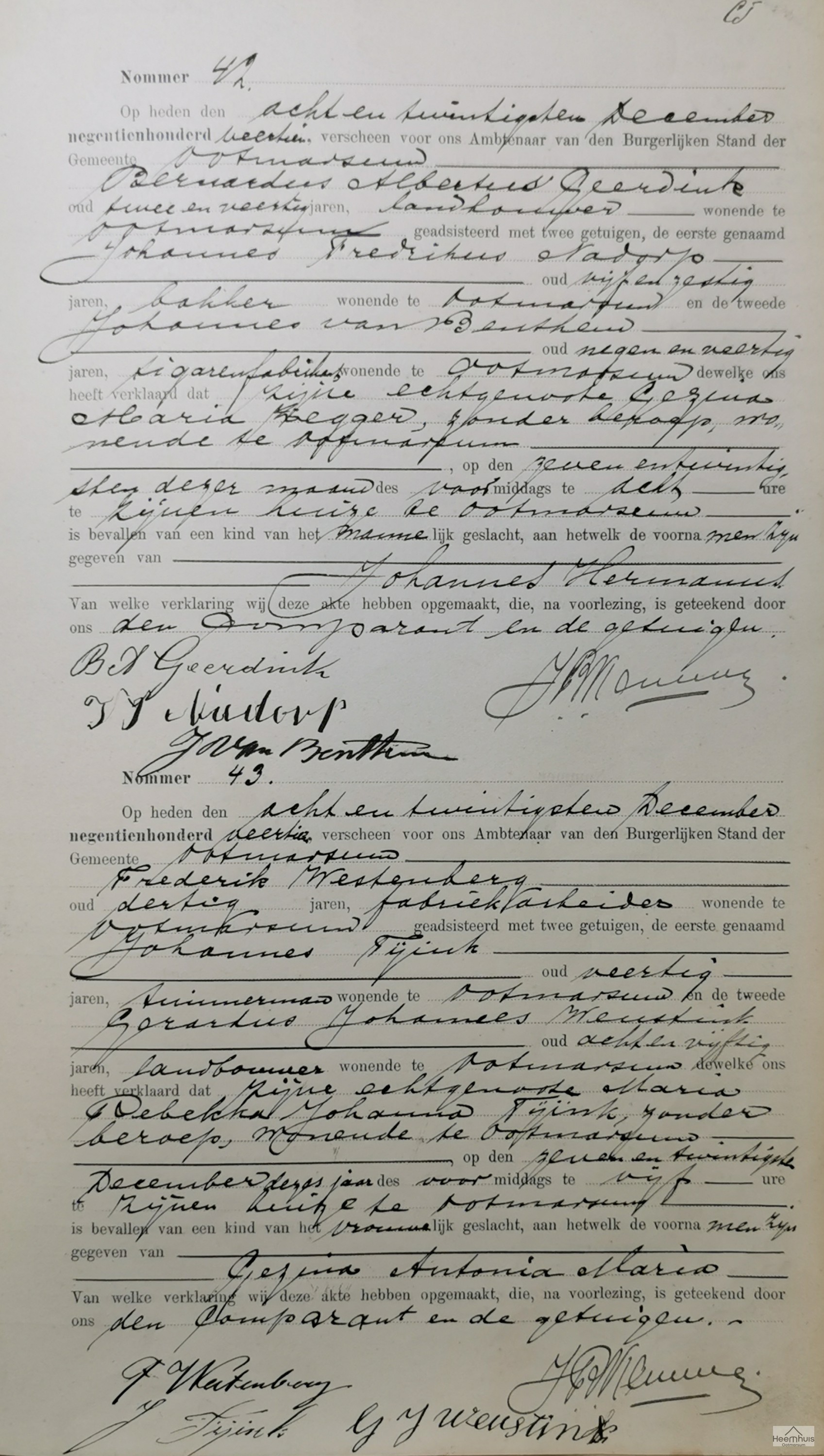 Geboorteakte van Gezina Antonia Maria Westenberg