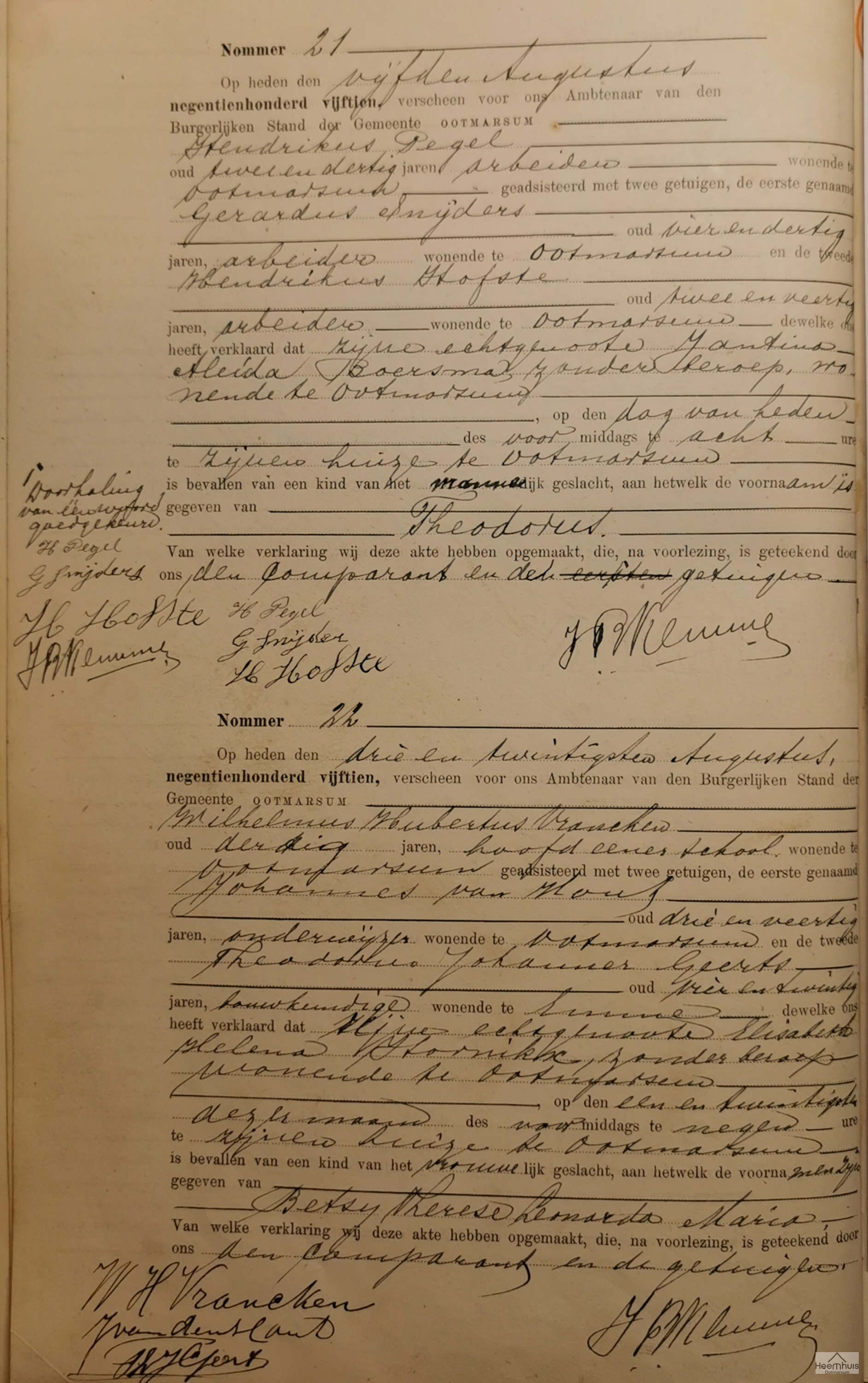 Geboorteakte van Theodorus Pegel