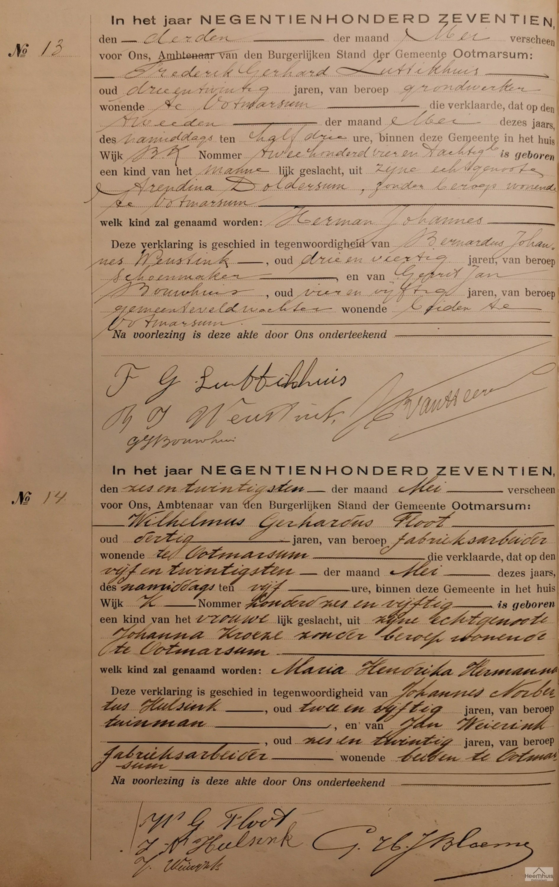 Geboorteakte van Maria Hendrika Hermanna Floot