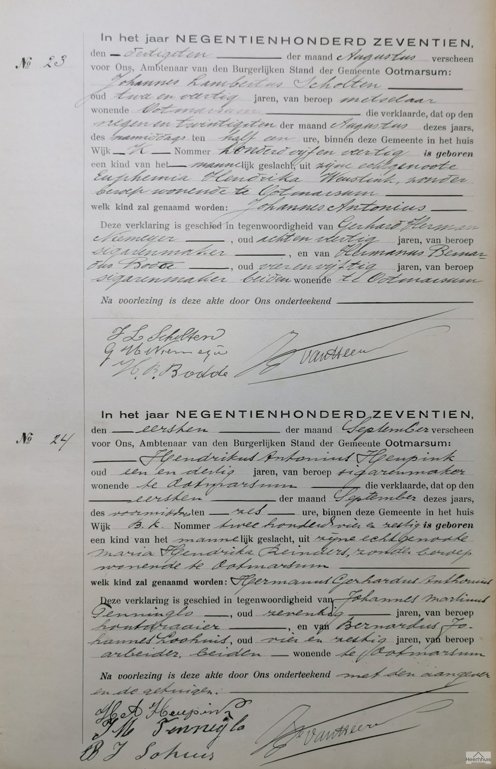 Geboorteakte van Johannes Antonius Scholten