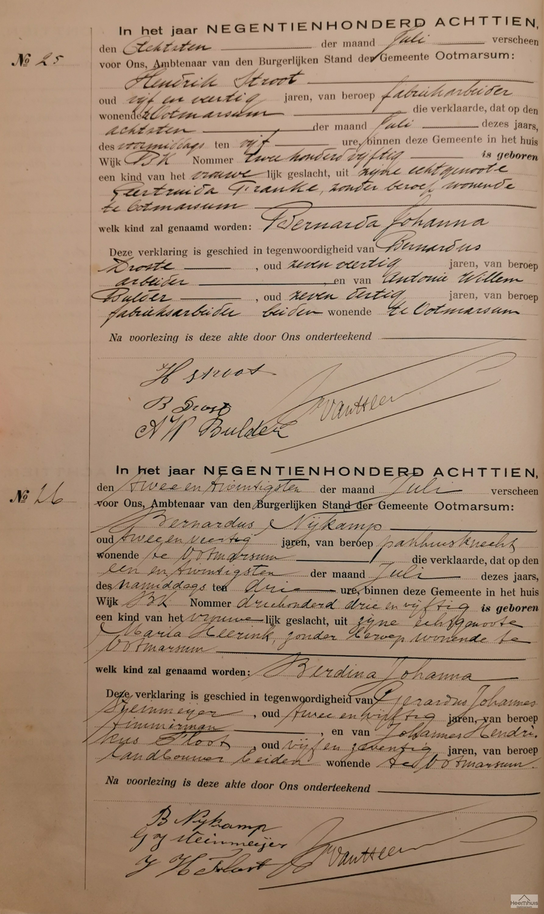 Geboorteakte van Bernarda Johanna Stroot