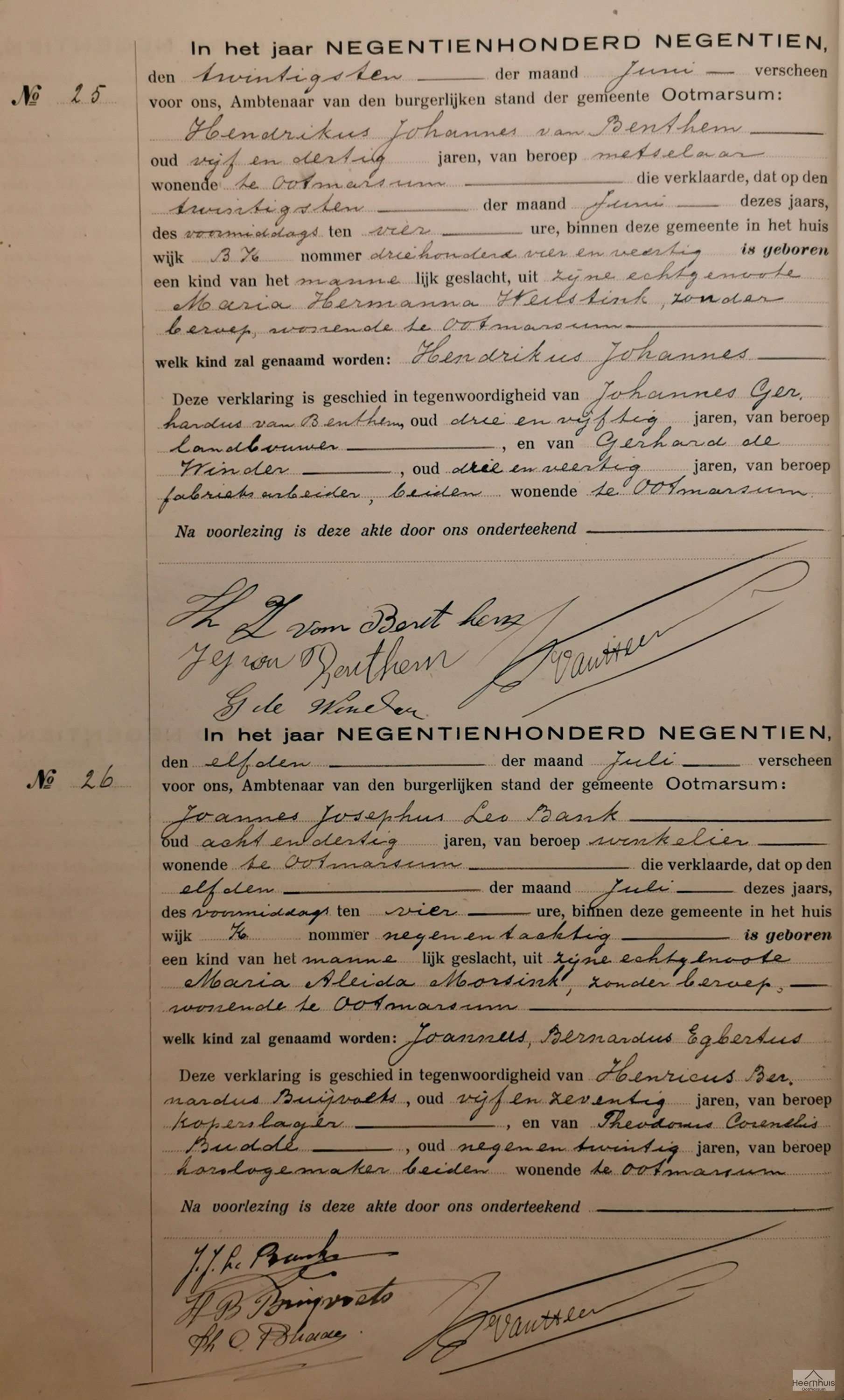 Geboorteakte van Johannes Bernardus Egbertus Bank
