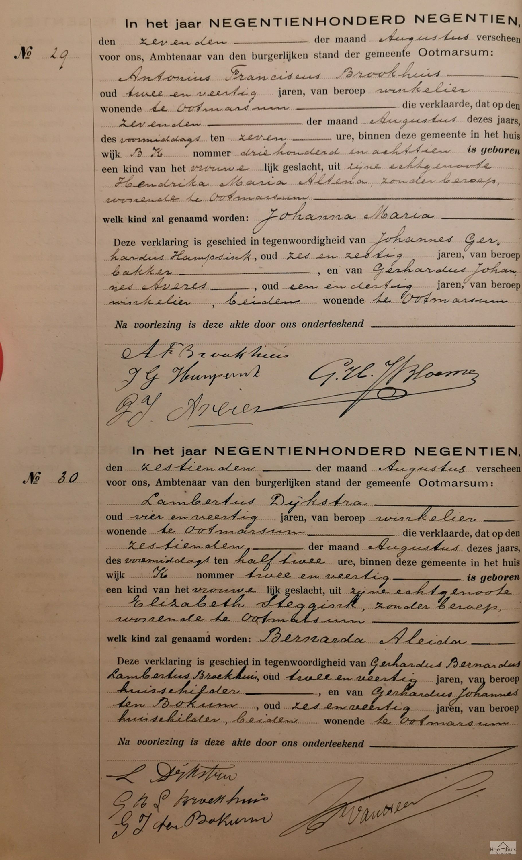 Geboorteakte van Bernarda Aleida Dijkstra