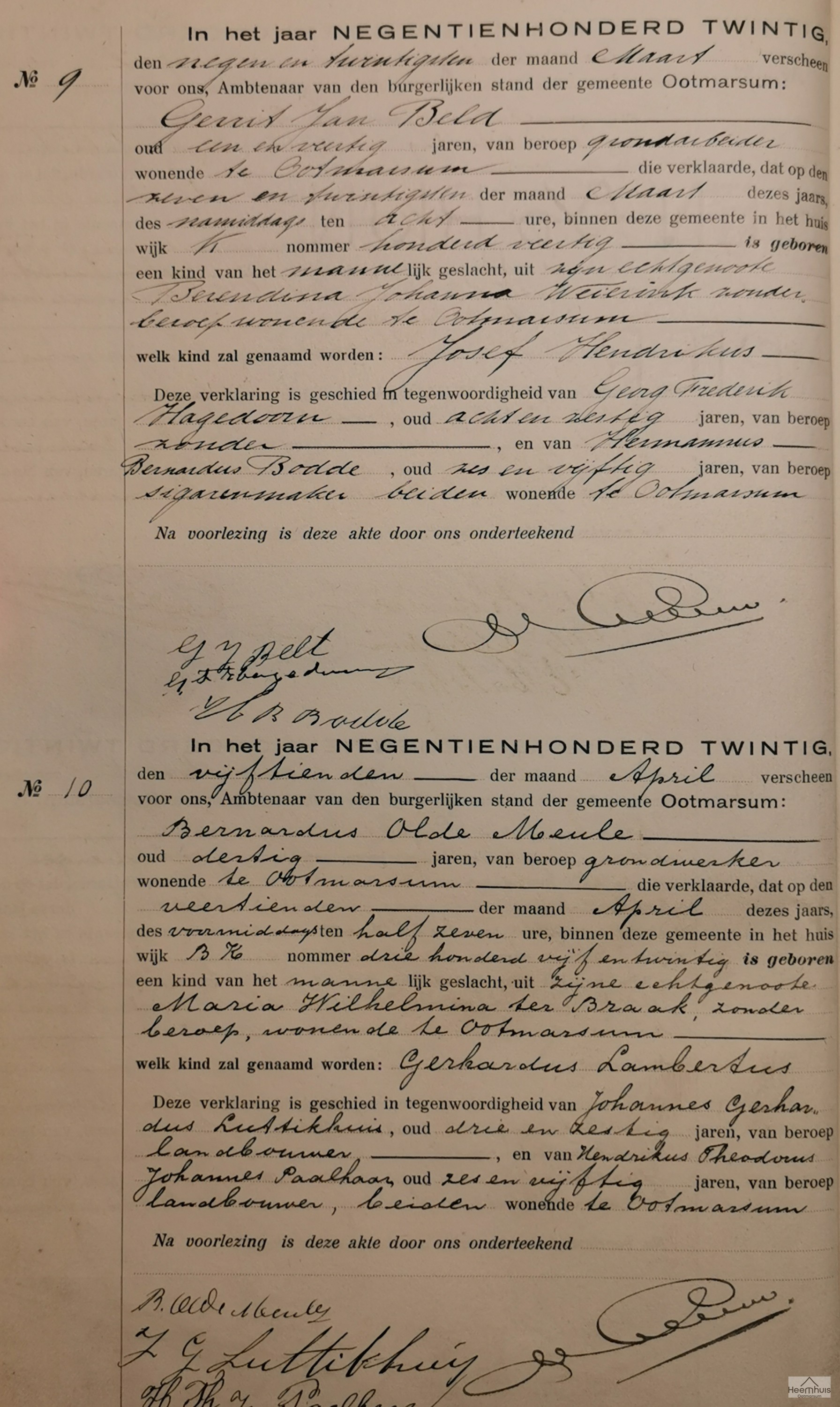 Geboorteakte van Gerhardus Lambertus Olde Meule
