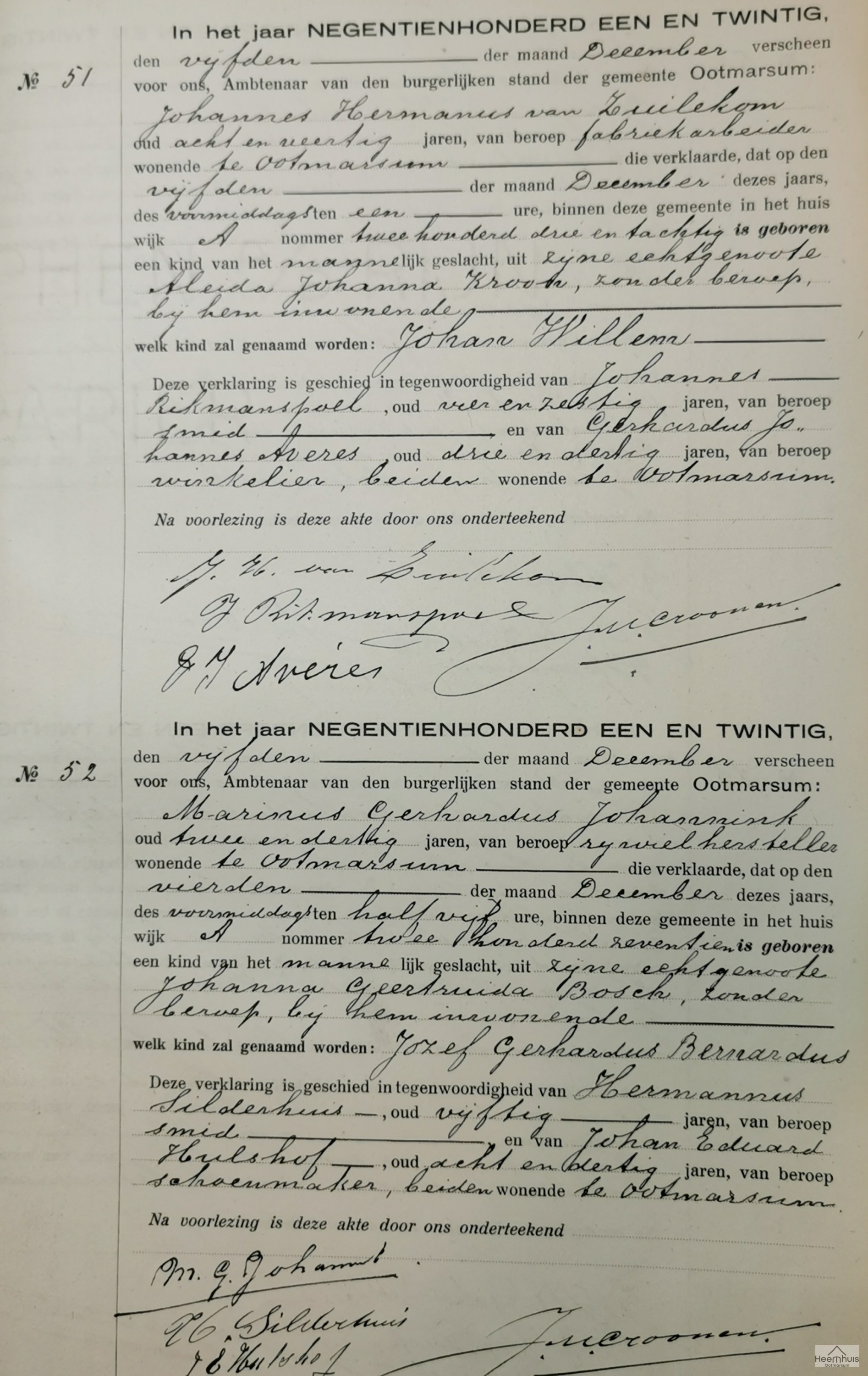 Geboorteakte van Johan Willem van Zuilekom