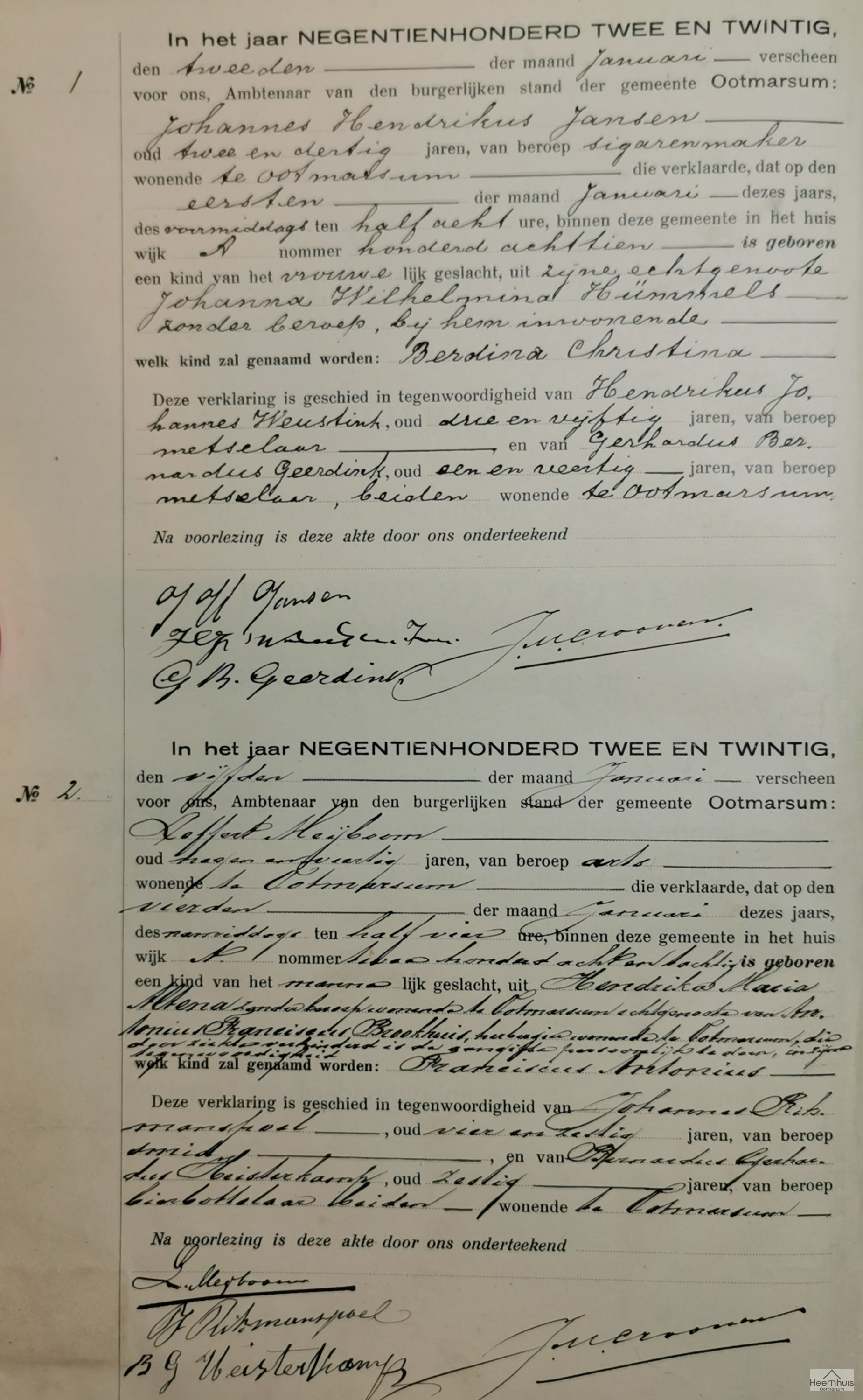 Geboorteakte van Franciscus Antonius Brookhuis