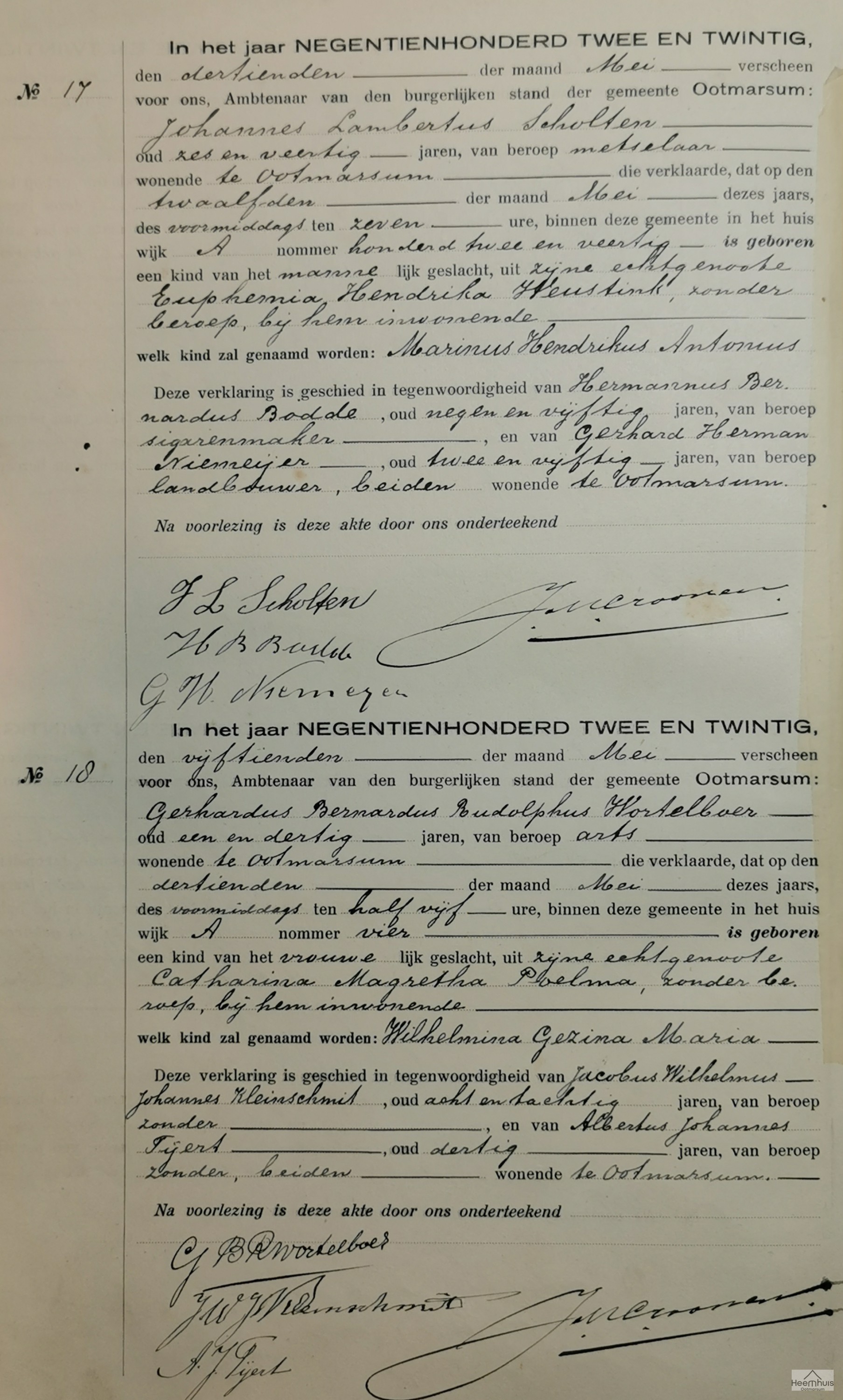 Geboorteakte van Wilhelmina Gezina Maria Wortelboer