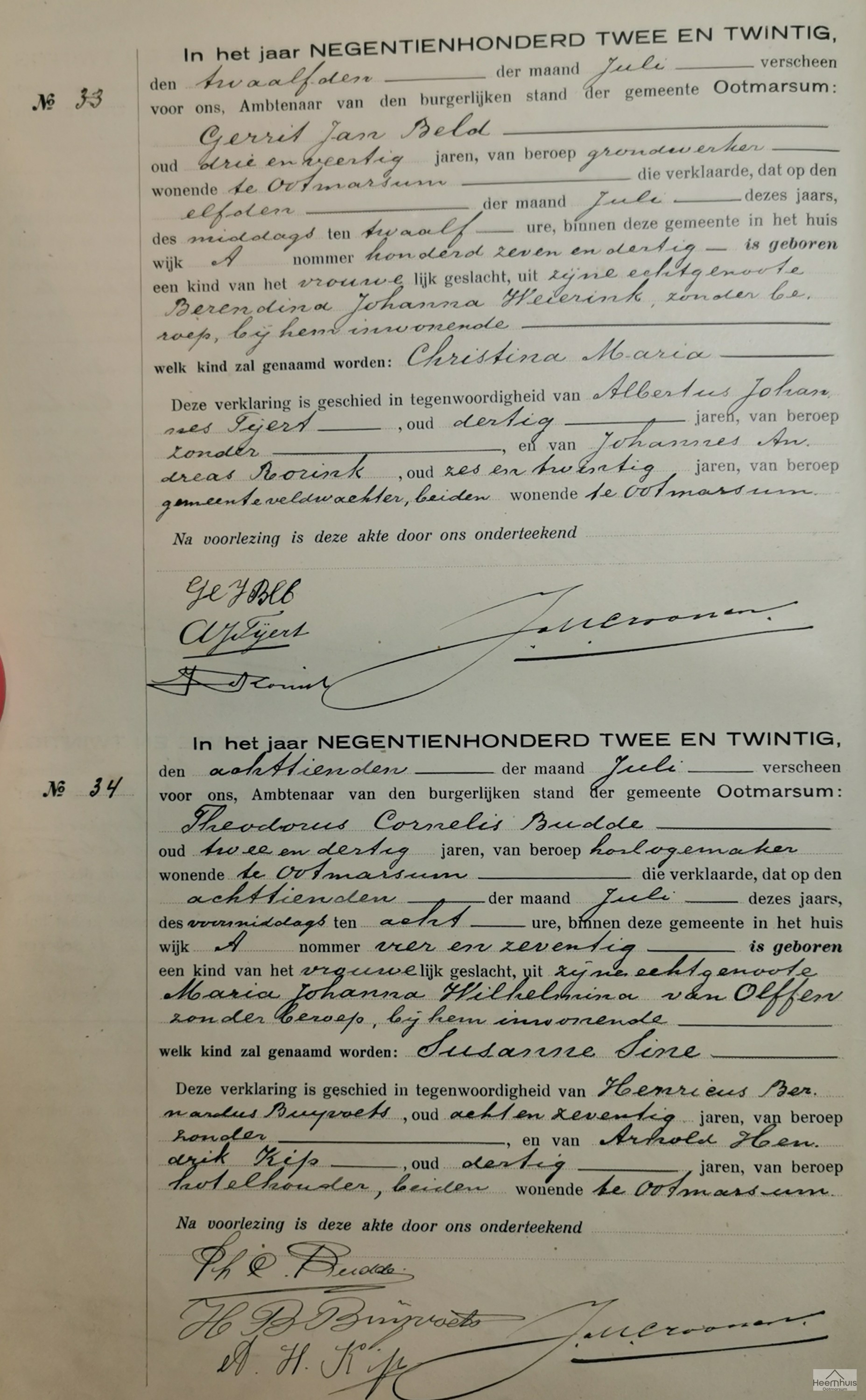 Geboorteakte van Christina Maria Beld