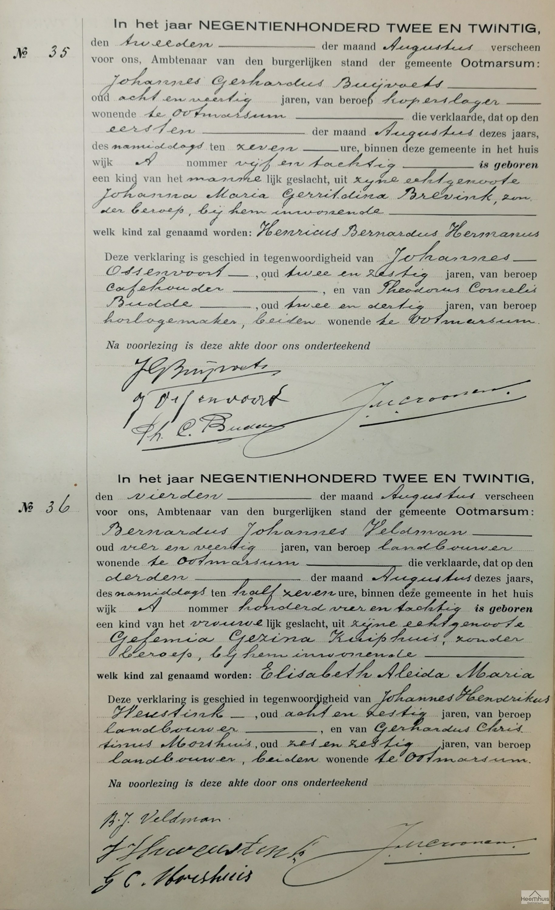 Geboorteakte van Henricus Bernardus Hermannus Buijvoets
