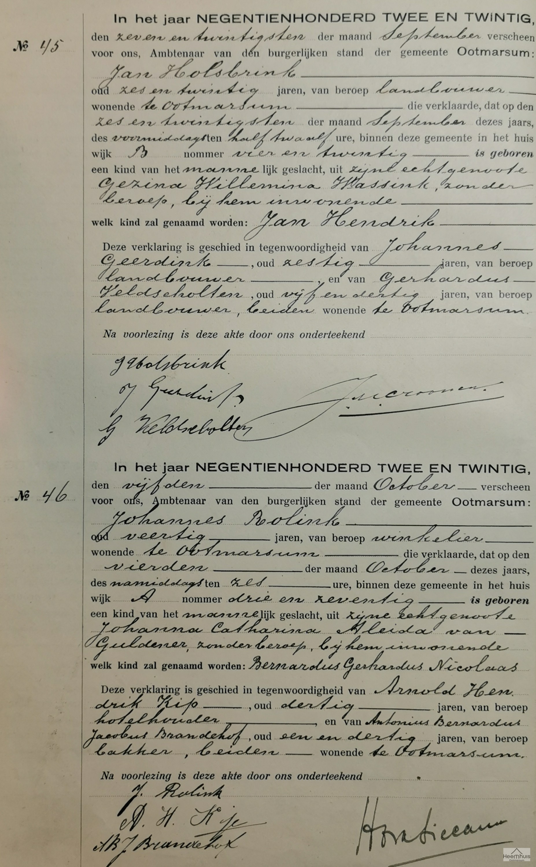 Geboorteakte van Bernardus Gerhardus Nicolaas Rolink