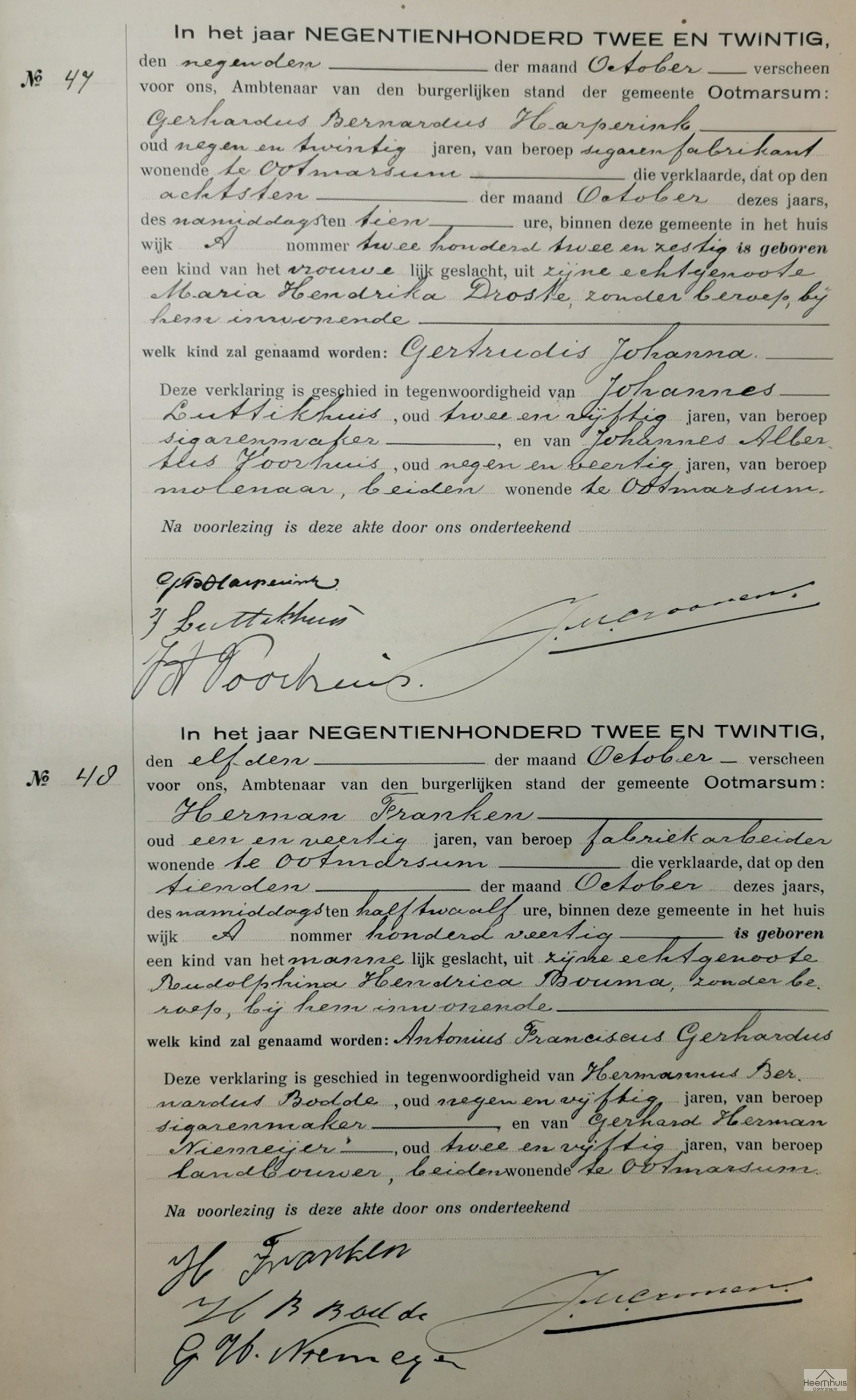Geboorteakte van Antonius Franciscus Gerhardus Franken