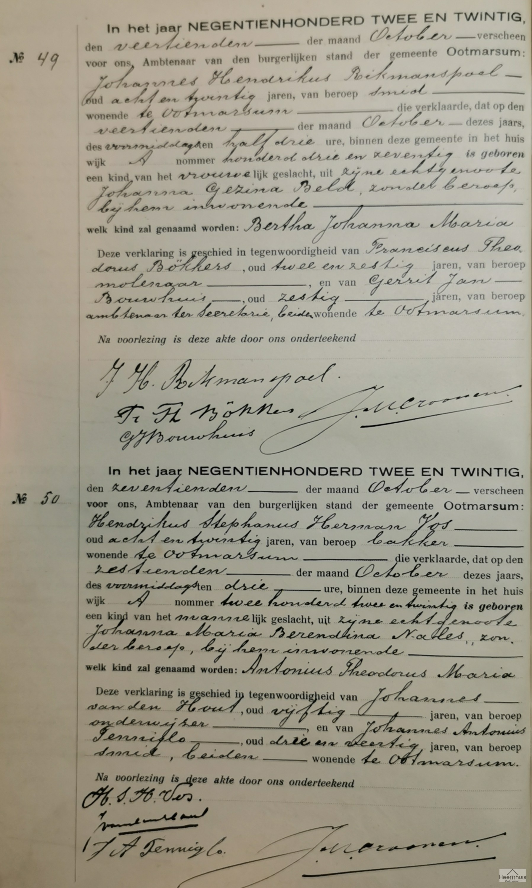 Geboorteakte van Antonius Theodorus Maria Vos