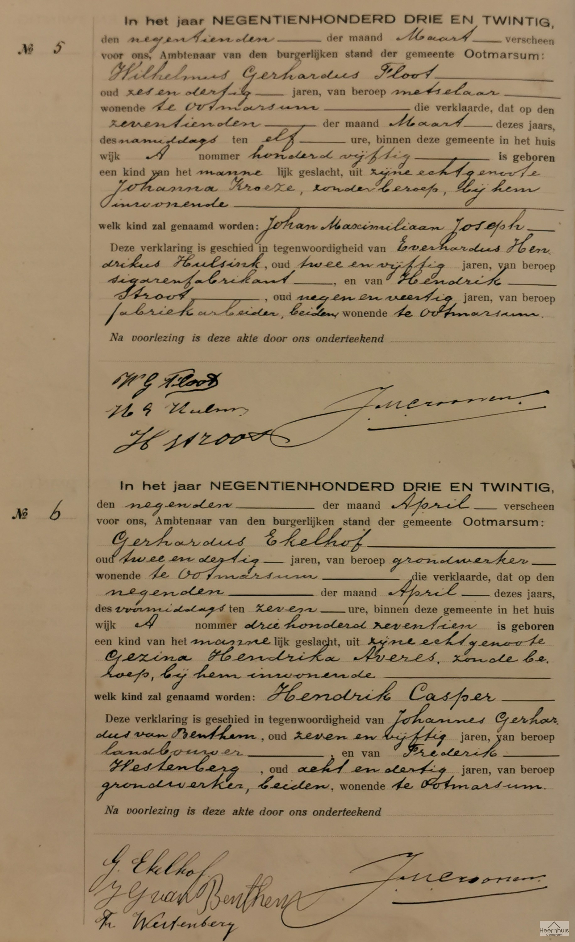 Geboorteakte van Hendrik Casper Ekelhof