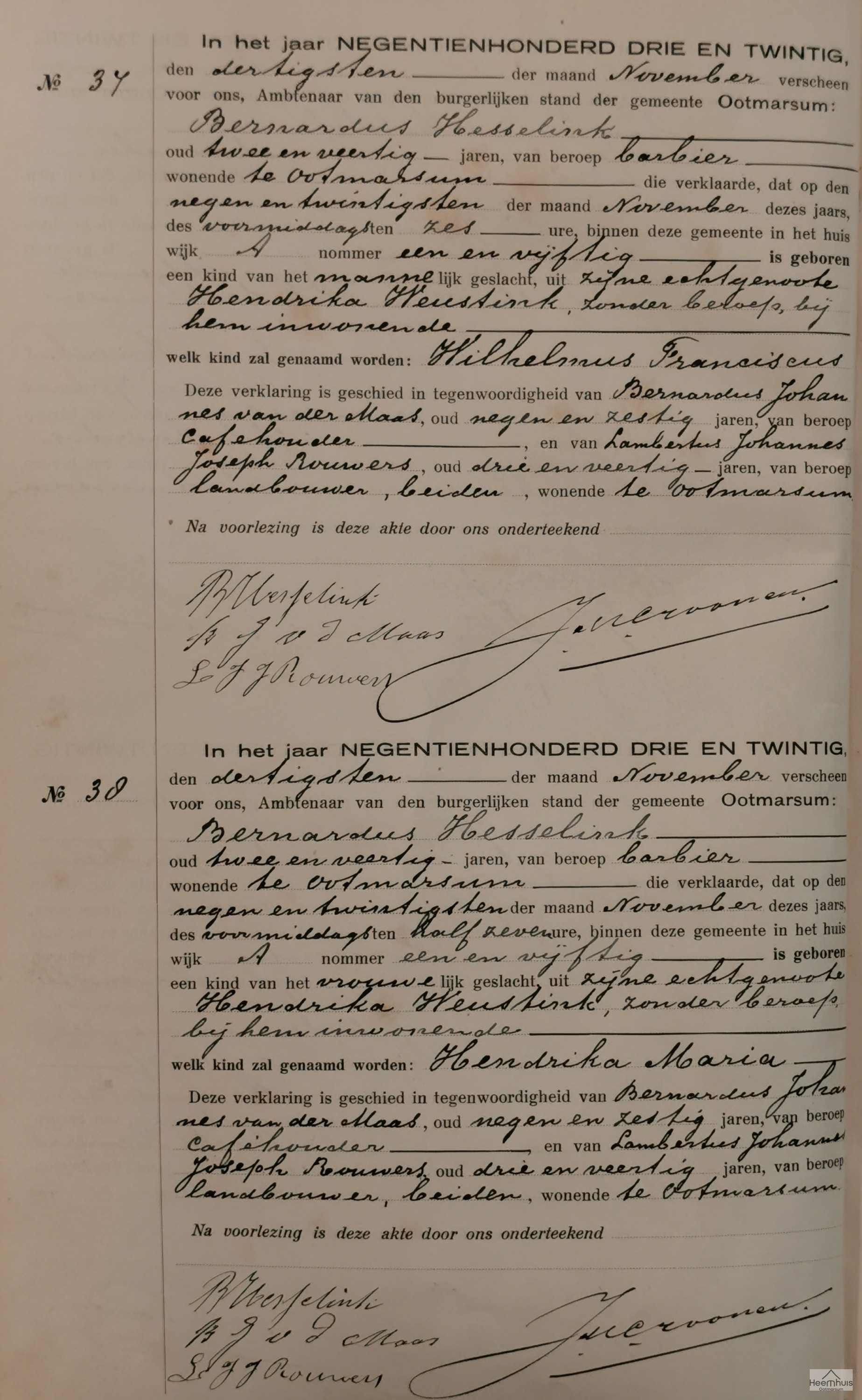 Geboorteakte van Hendrika Maria Hesselink