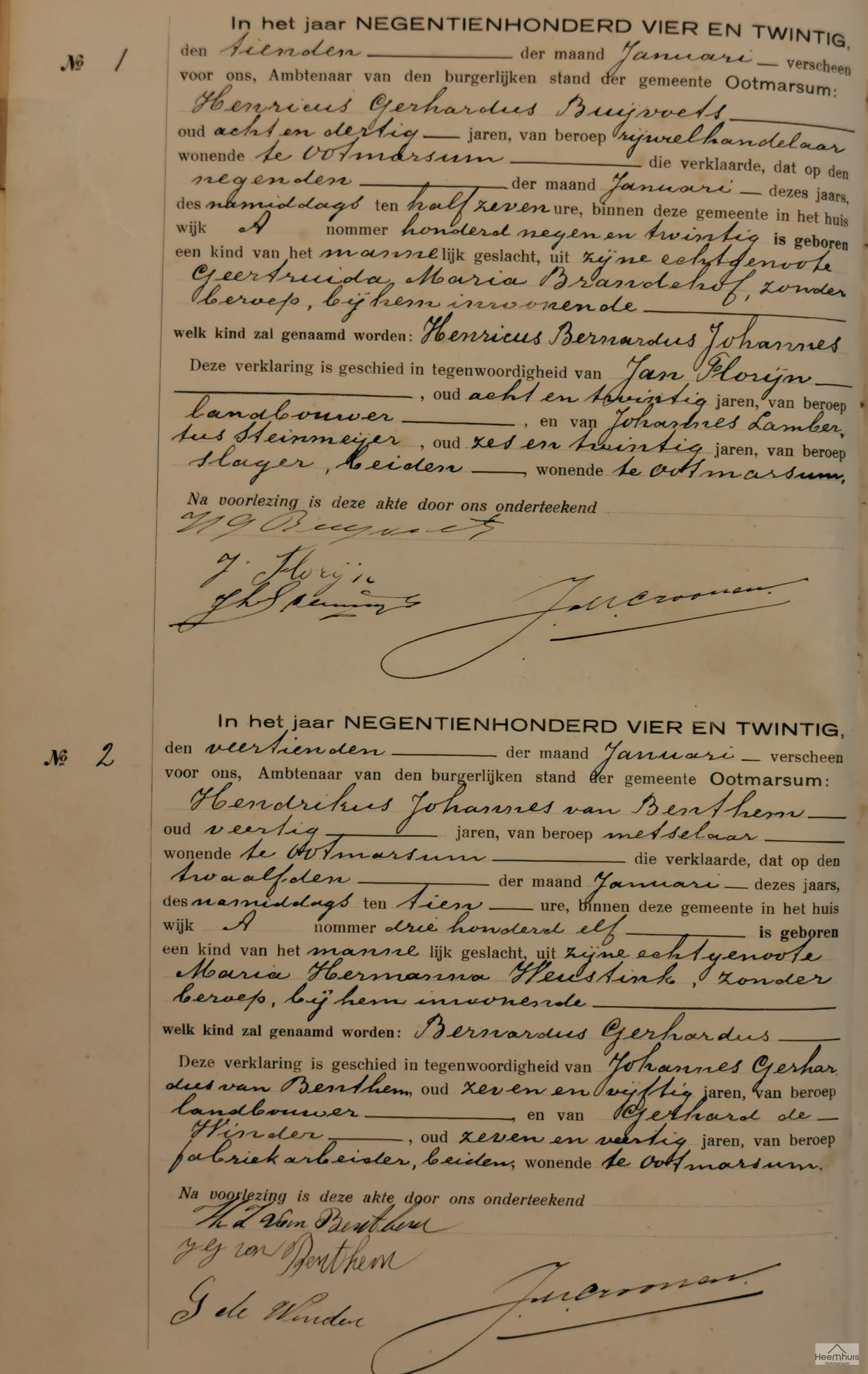 Geboorteakte van Henricus Bernardus Johannes Buijvoets