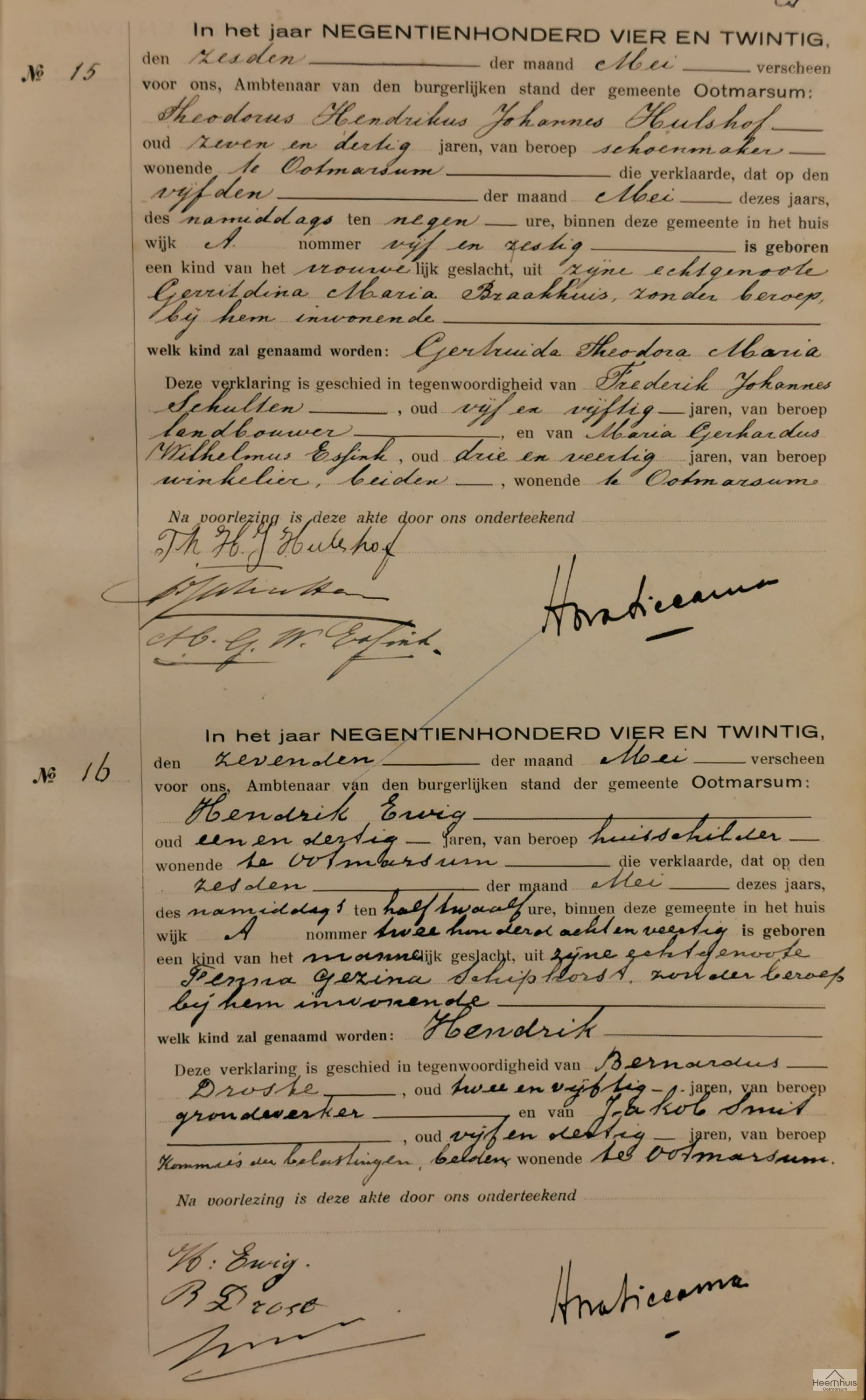 Geboorteakte van Hendrik Ewig