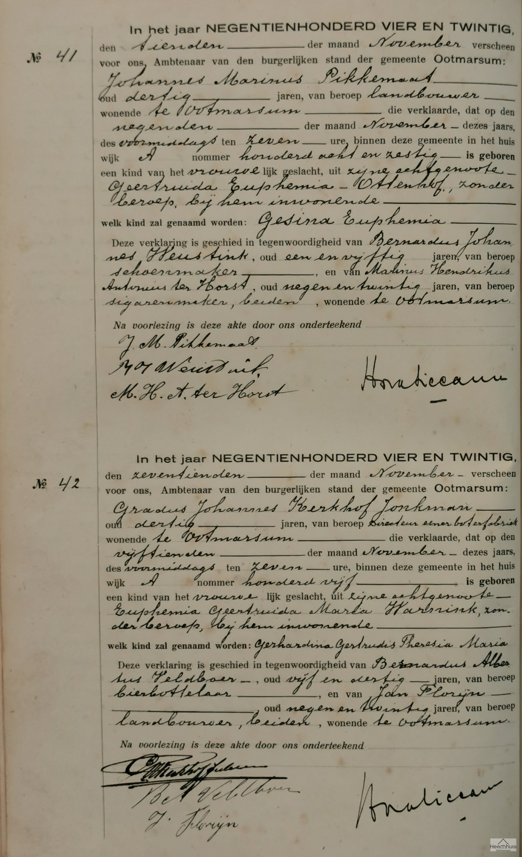 Geboorteakte van Gerhardina Gertrudis Theresia Maria Kerkhof Jonkman