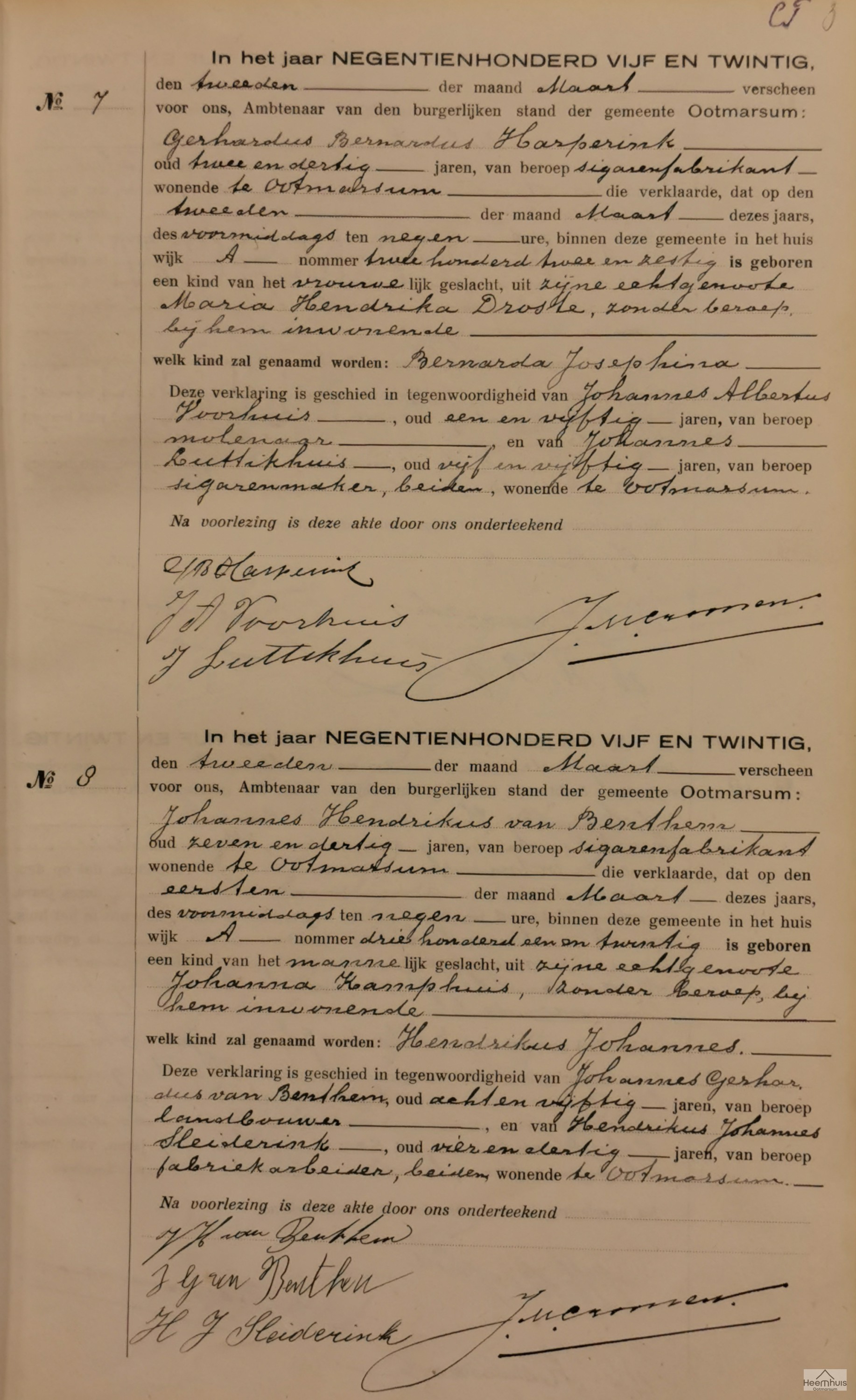 Geboorteakte van Bernarda Jospehina Harperink
