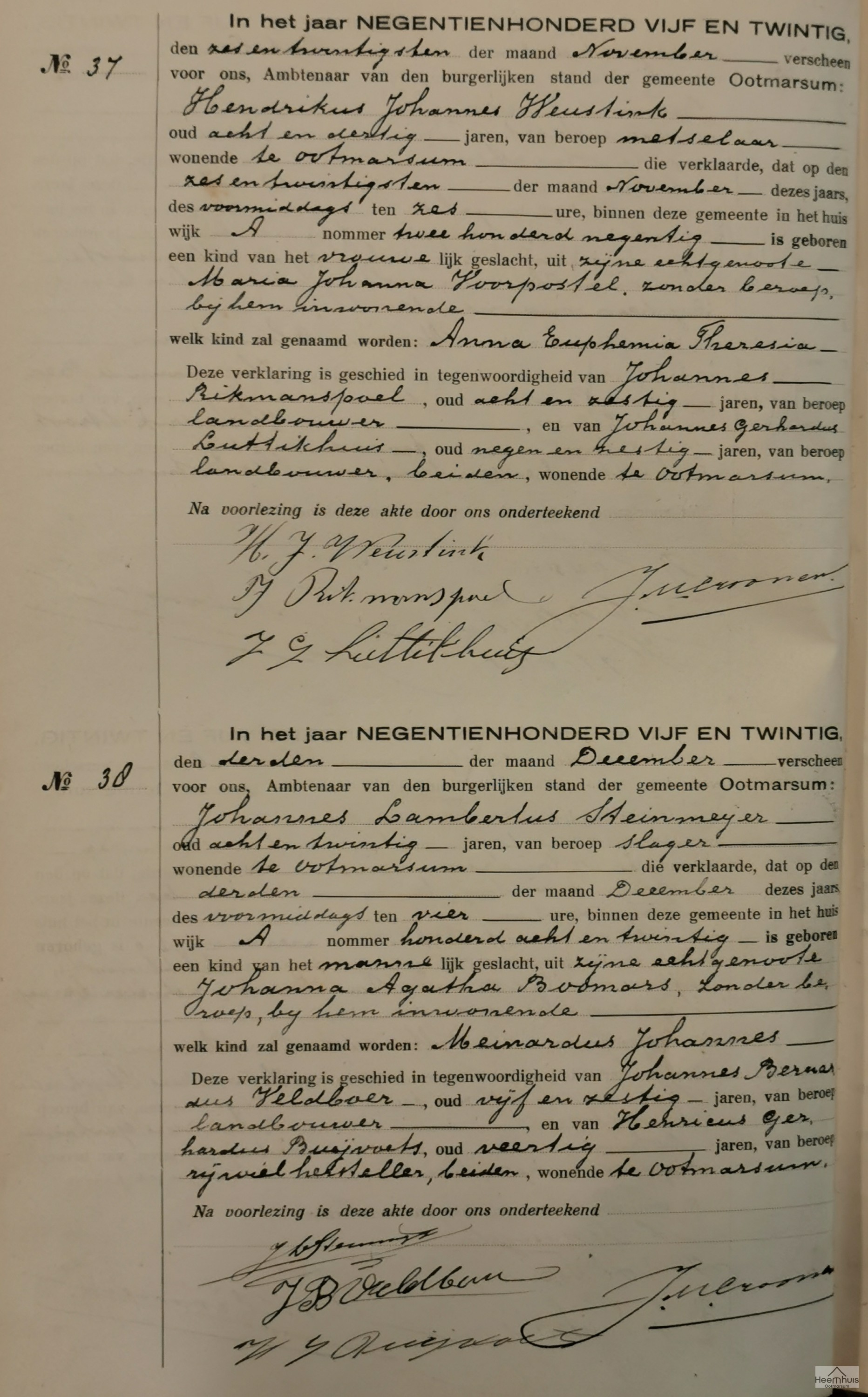 Geboorteakte van Meinardus Johannes Steinmeijer
