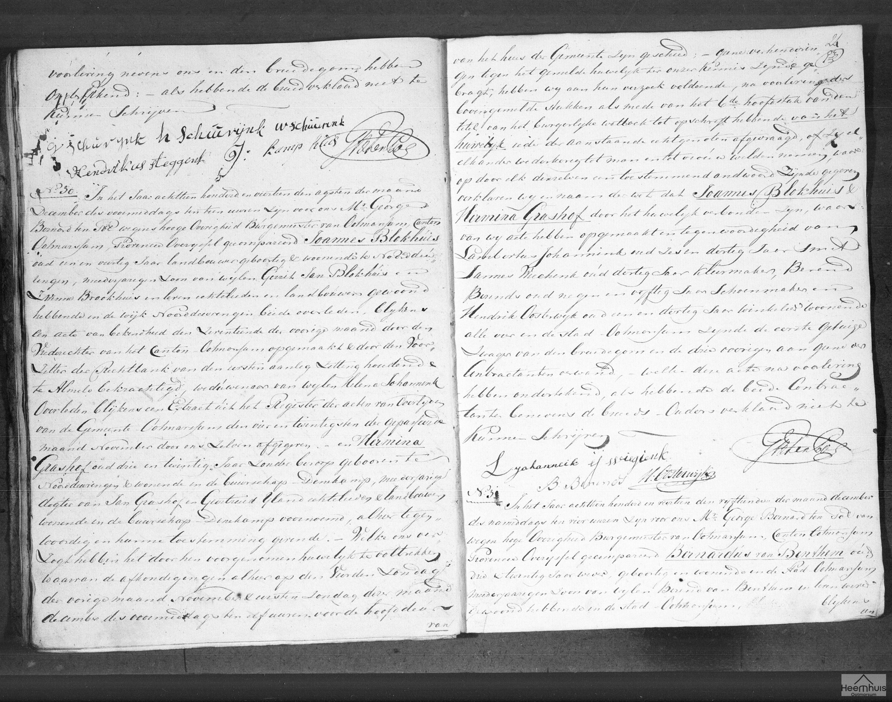 Huwelijksakte van Bernardus van Benthem en Aaltjen Webben