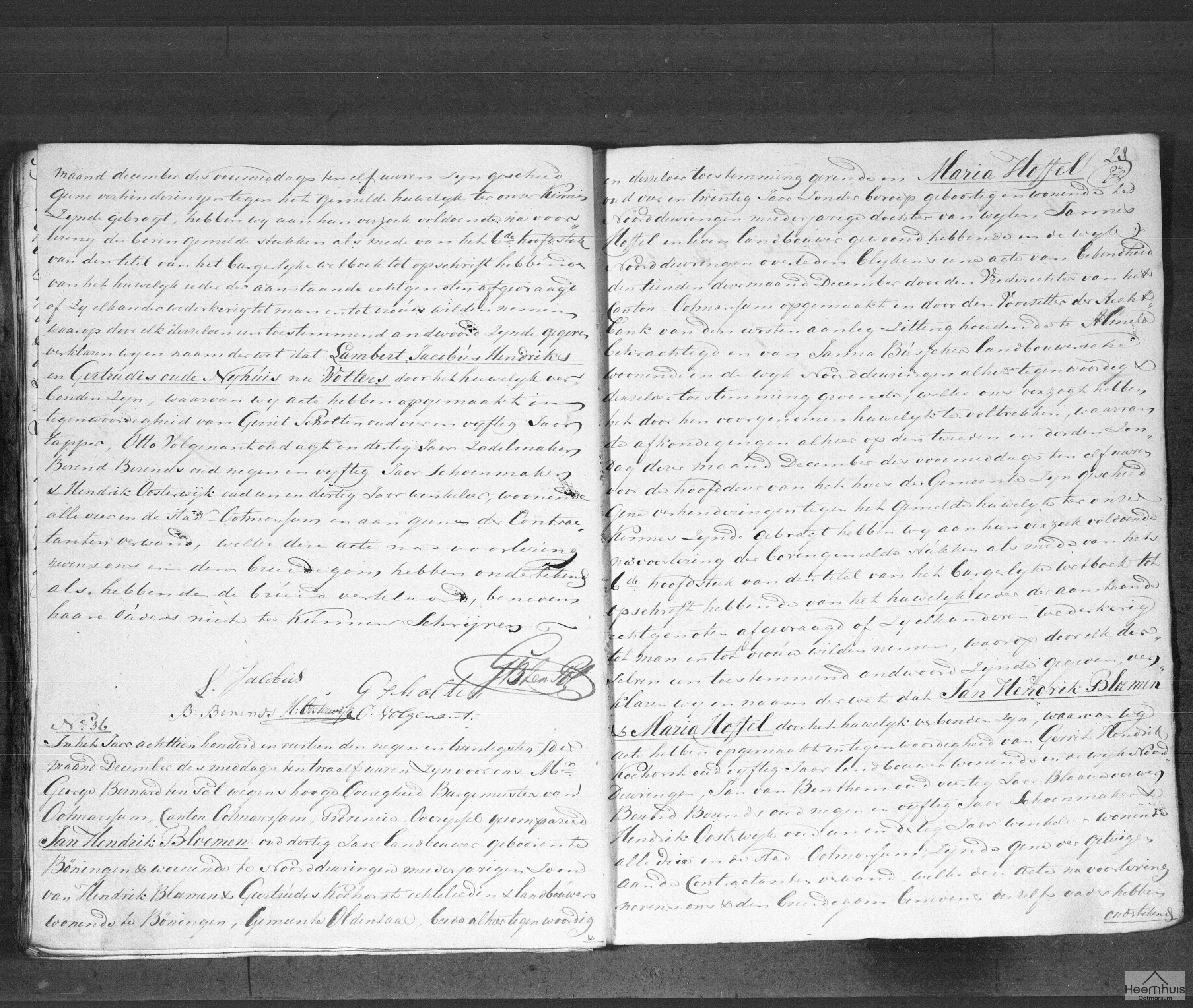Huwelijksakte van Jan Hendrik Bloemen en Maria Hoffel