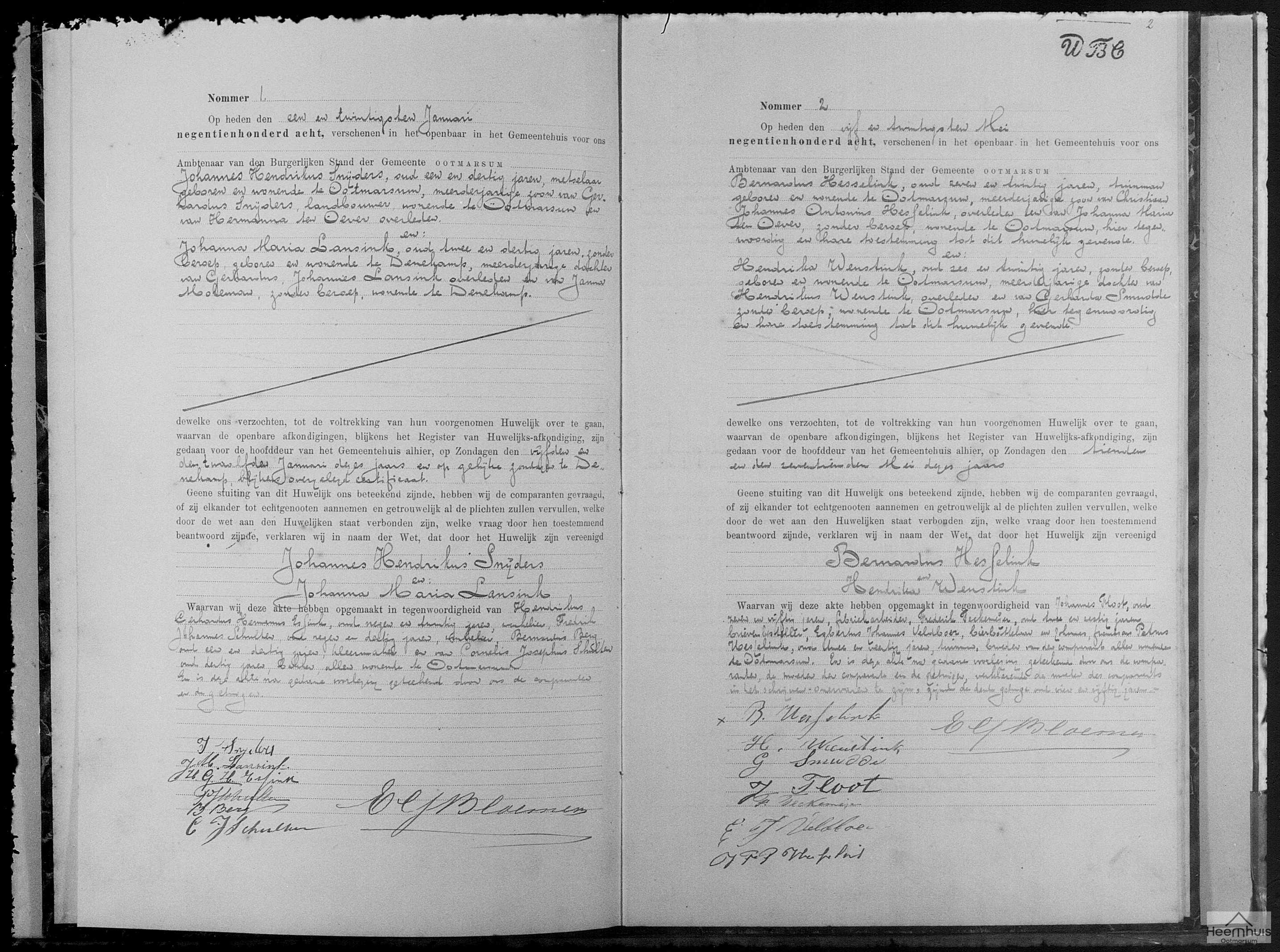 Huwelijksakte van Johannes Hendrikus Snijders en Johanna Maria Lansink
