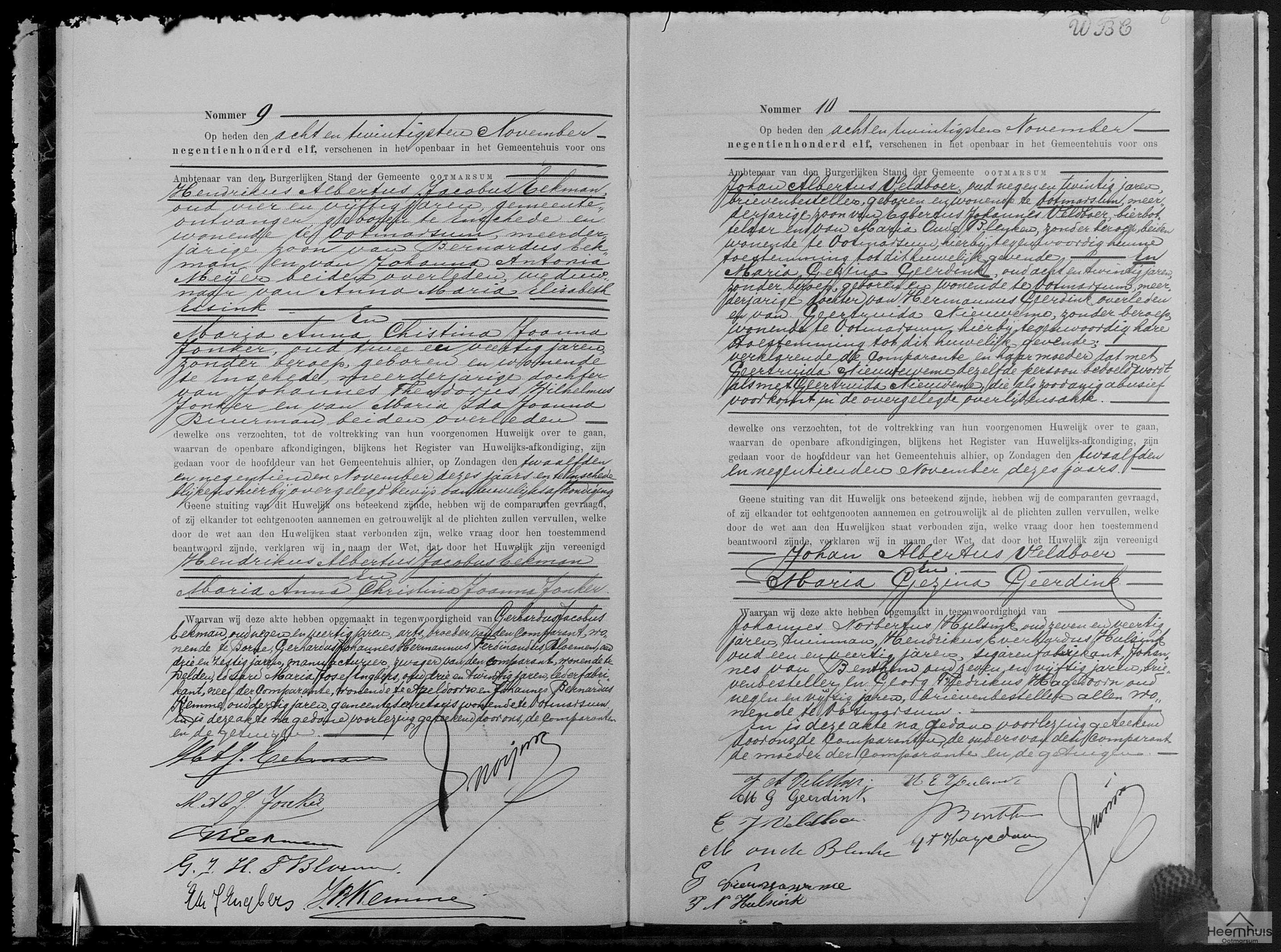 Huwelijksakte van Hendrikus Albertus Jacobus Eekman en Maria Anna Christina Joanna Jonker