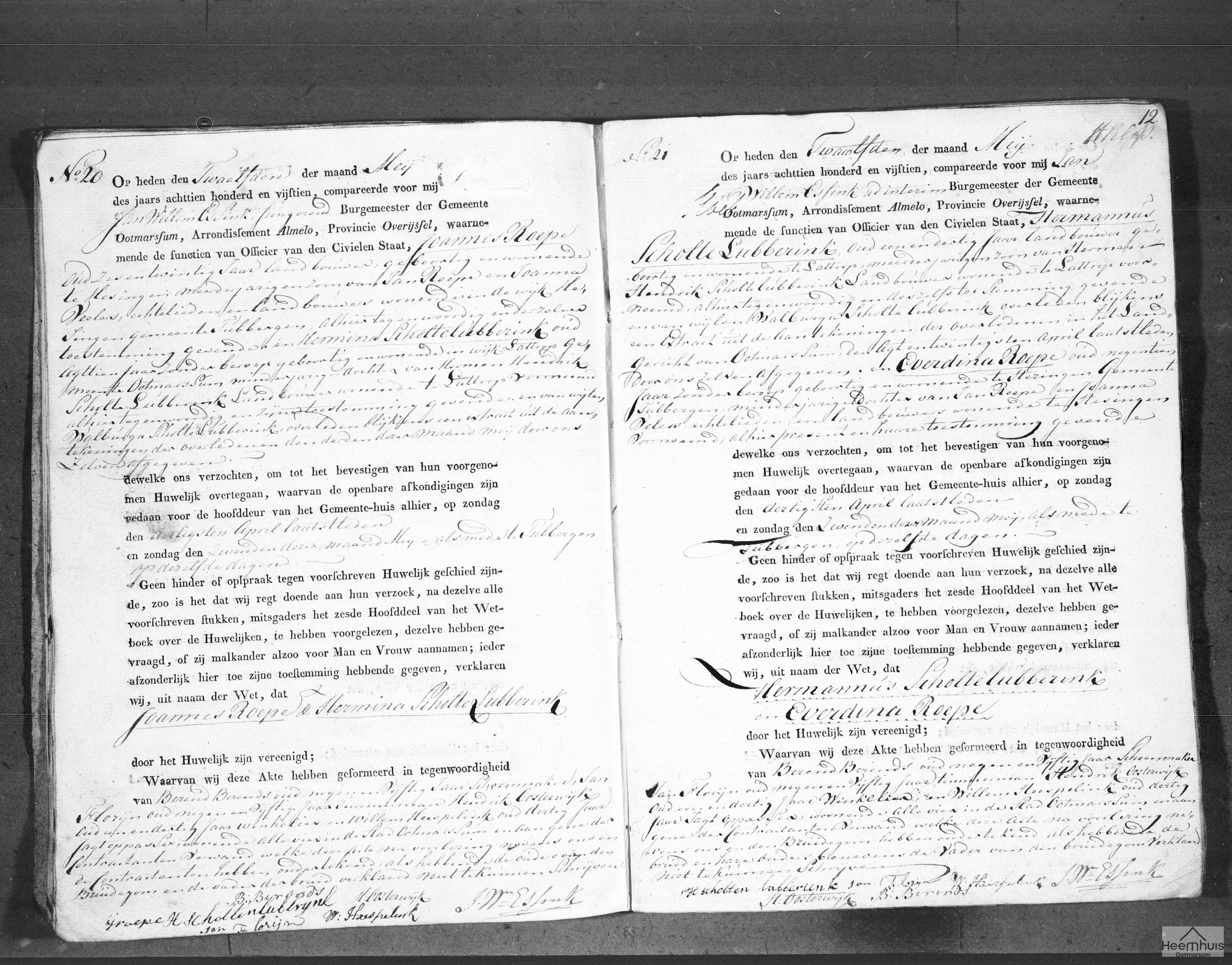 Huwelijksakte van Joannes Roepe en Hermina Scholte Lubberink