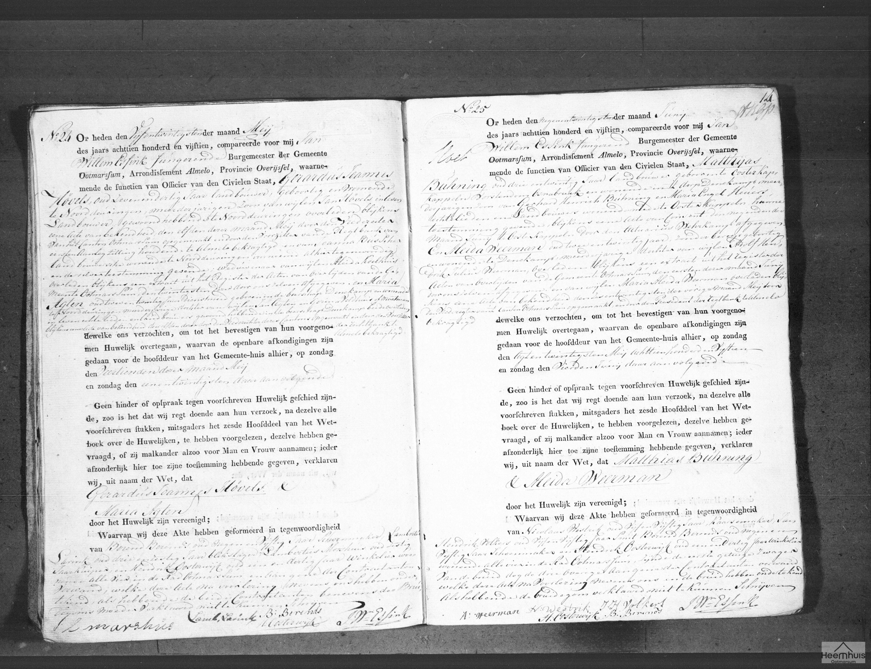 Huwelijksakte van Gerardus Joannes Hövels en Maria Agten