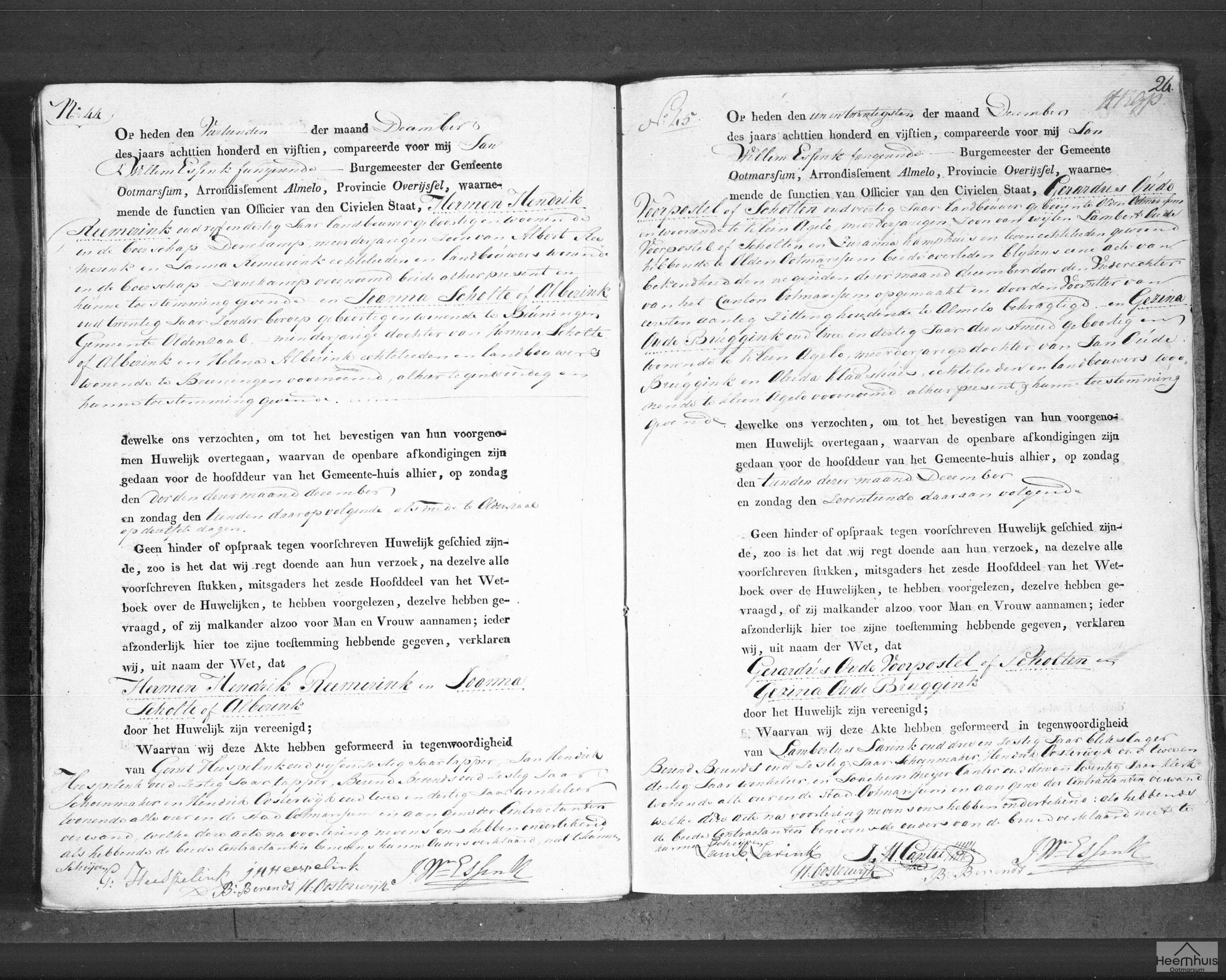 Huwelijksakte van Hermen Hendrik Reemerink en Joanna Scholte of Alberink