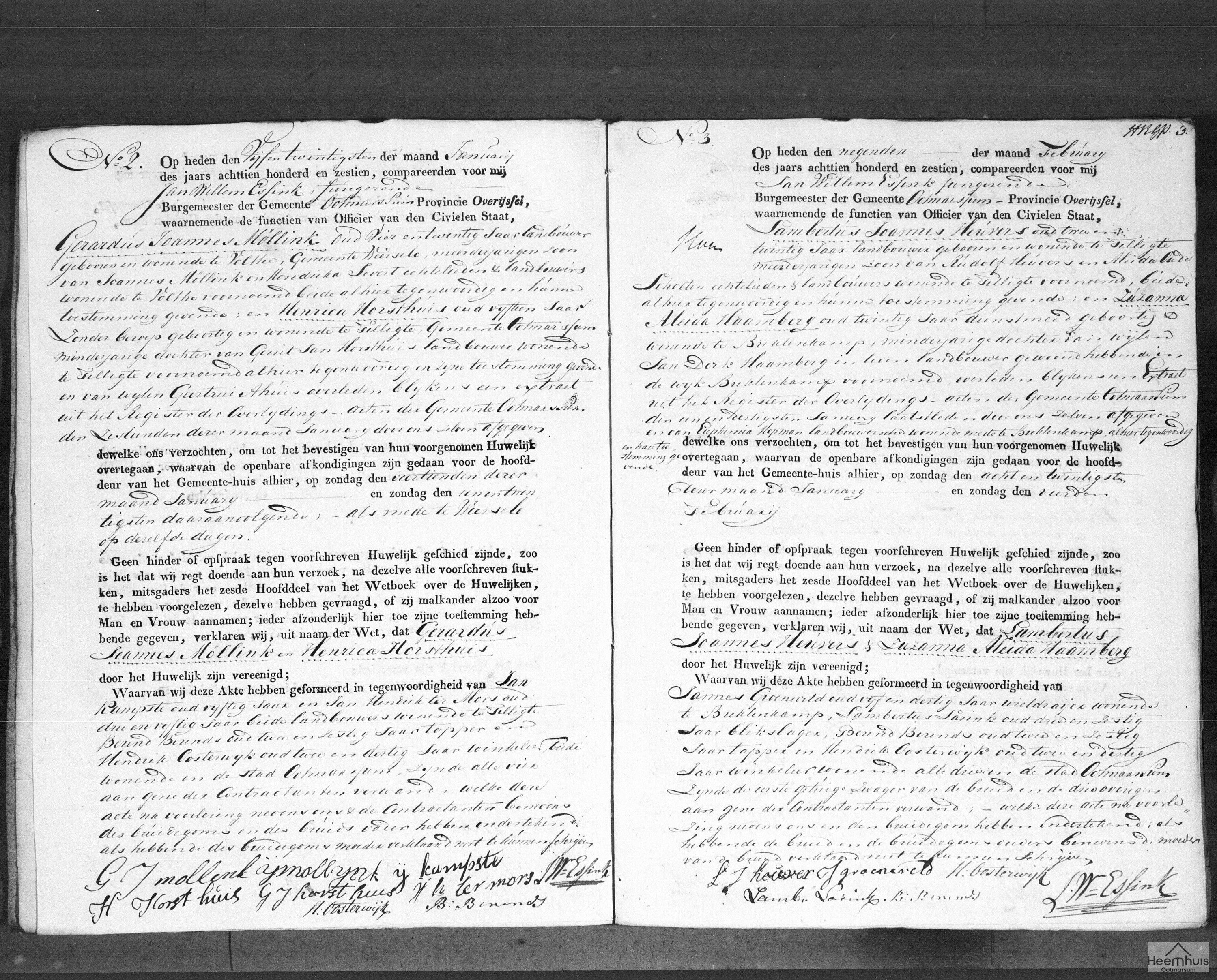 Huwelijksakte van Gerardus Joannes Möllink en Henrica Horsthuis